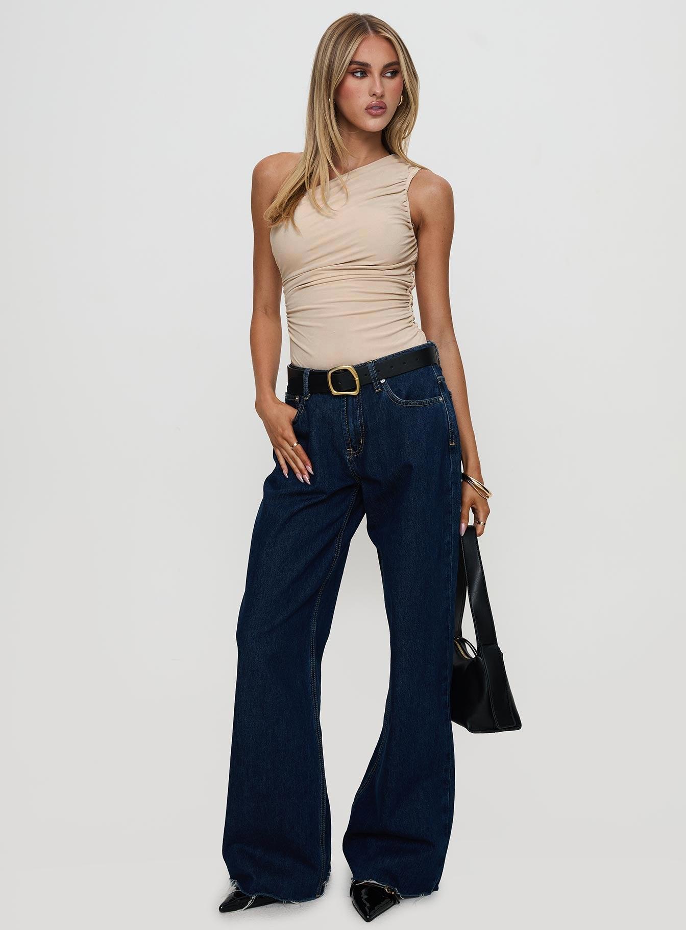 Heston Asymmetrical Ruched Bodysuit Beige Product Image