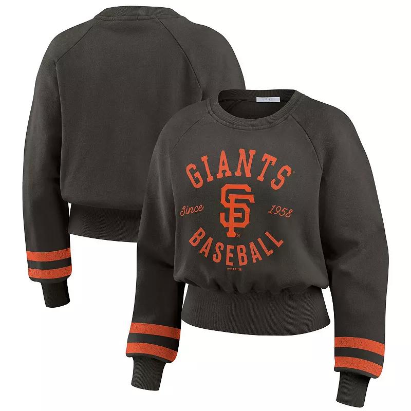 Women's WEAR by Erin Andrews Black San Francisco Giants Vintage Washed Cropped Pullover Sweatshirt,  Product Image