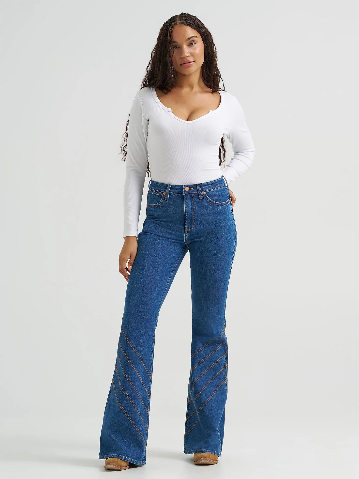 Women's High Rise Stitch Flare Jean in Carolina Product Image
