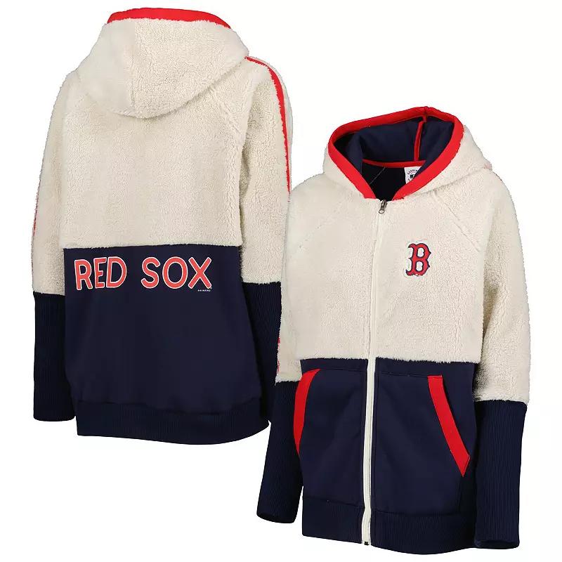 Women's G-III 4Her by Carl Banks Oatmeal/Navy Boston Red Sox Shuffle It Raglan Full-Zip Hoodie,  Product Image