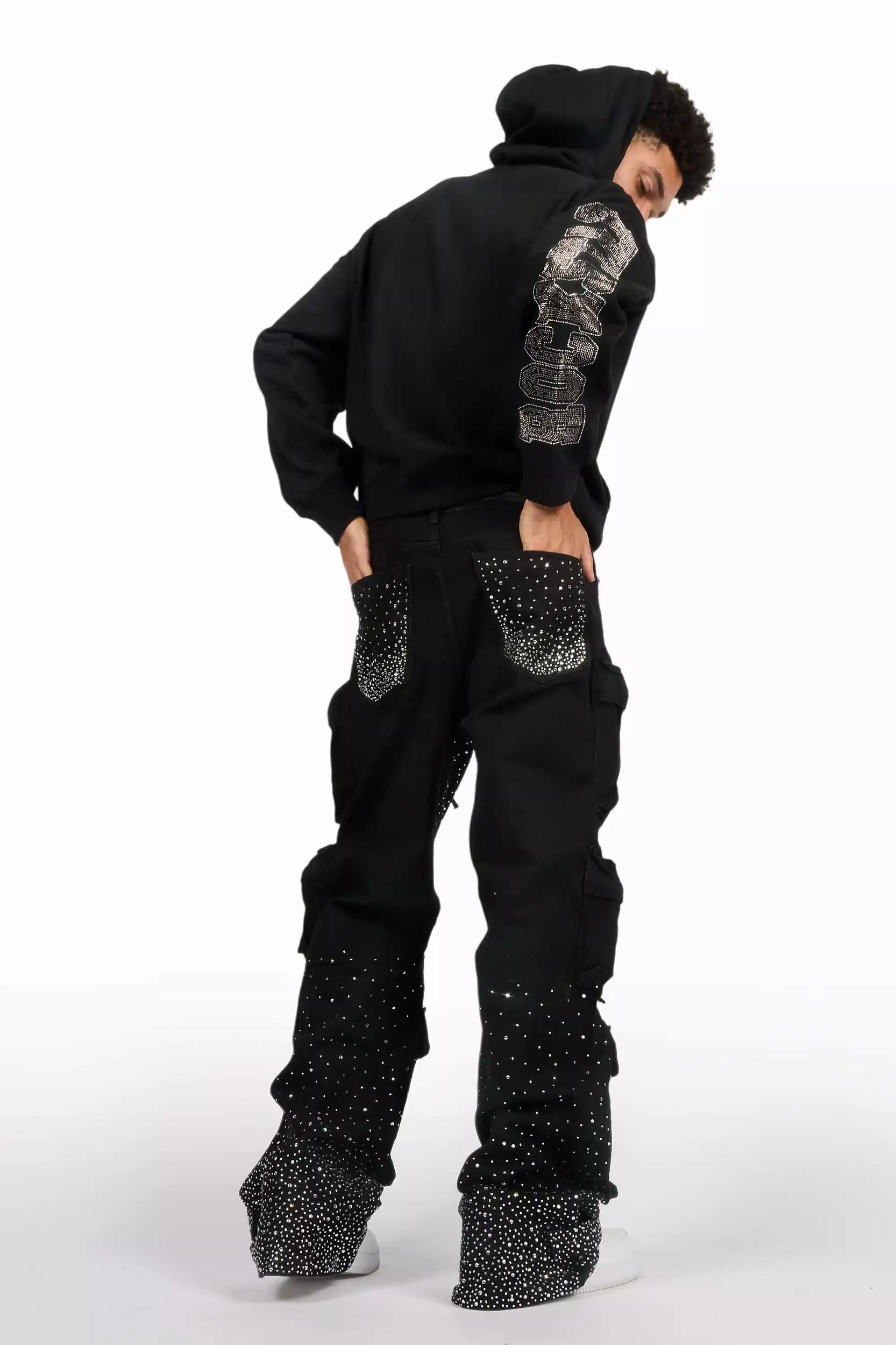 Keoni Black Rhinestone Baggy Jeans Male Product Image