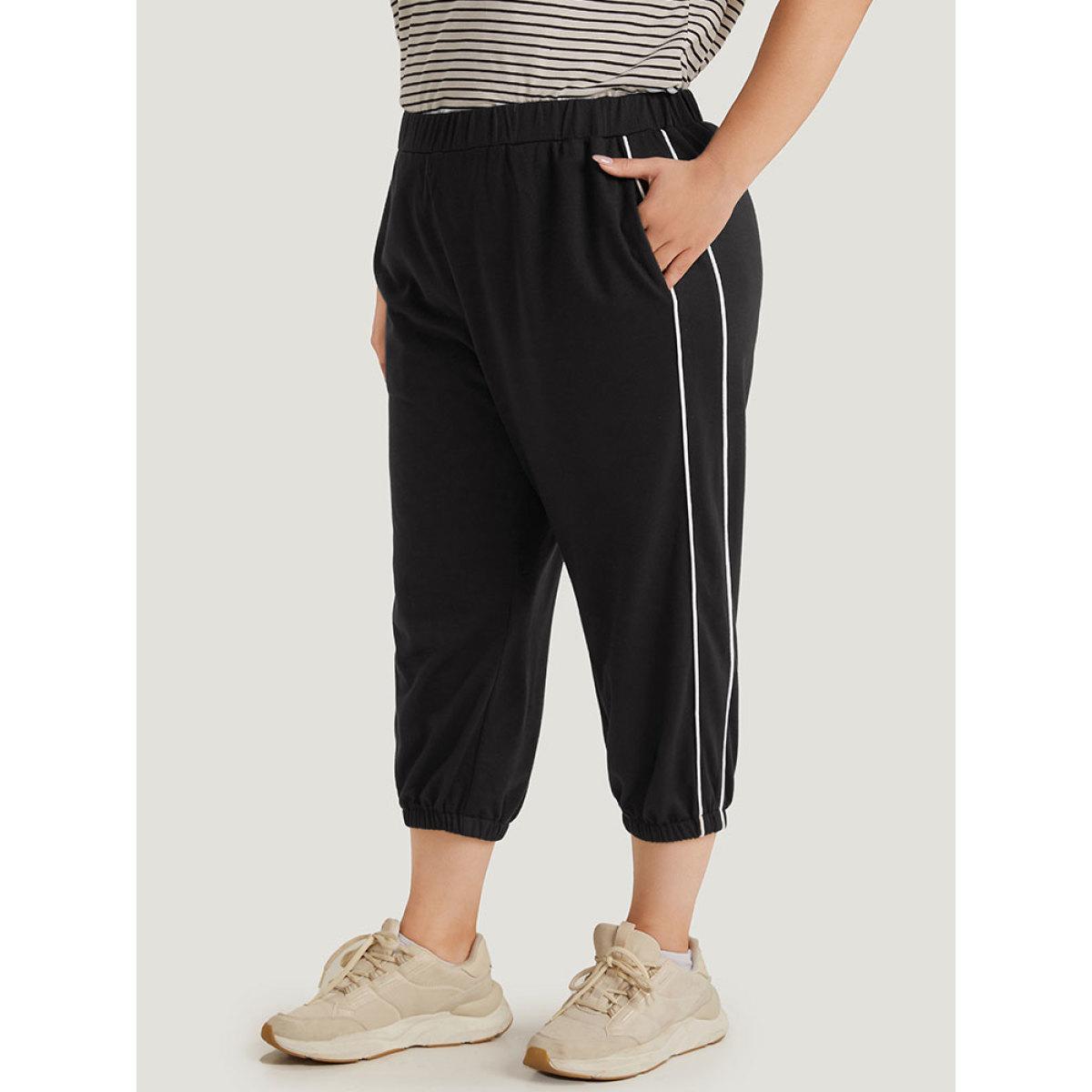 Two Tone Seam Detail Pocket Sweatpants DarkGray Plus Size Women Casual Dailywear Contrast 26/4X Bloomchic Product Image
