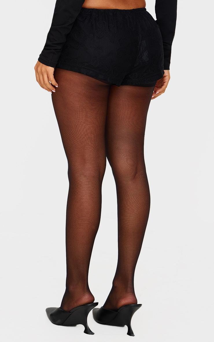 Petite Black Bow Printed Mesh Mini Hot Pants Product Image