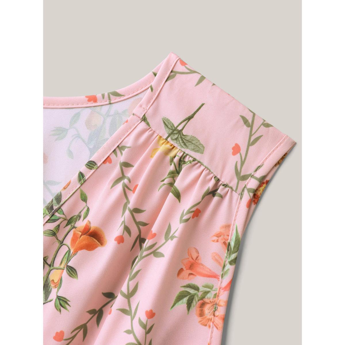 Plus Size Floral Abstract Print V-Neck Maxi Dress Crepe Women Gathered V-neck Sleeveless Curvy BloomChic 14-16/1X Product Image