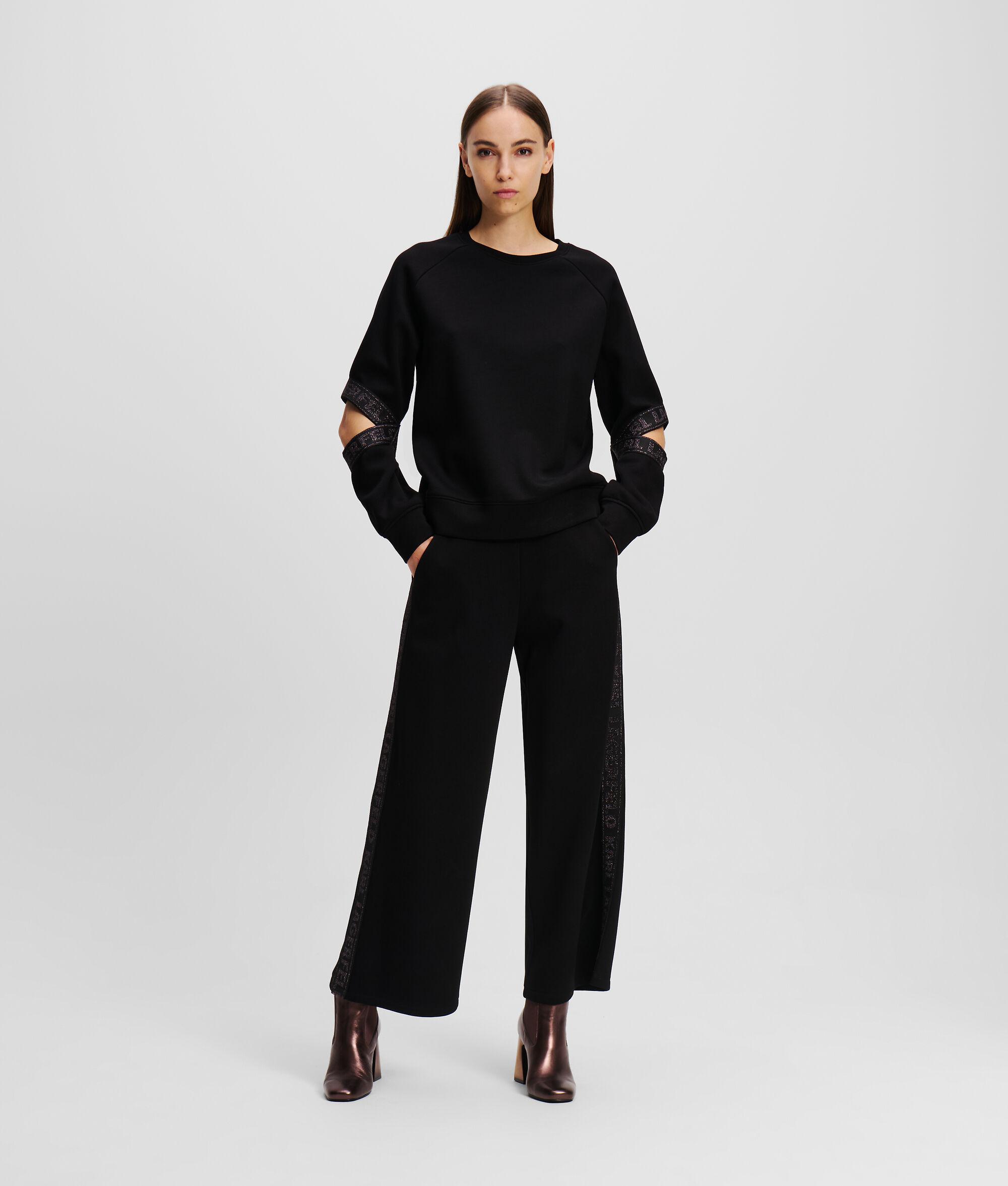 Plus Size Plain Button Detail Straight Leg Pants Women DarkBrown Office Straight Leg High Rise Office Pants BloomChic 10/M Product Image