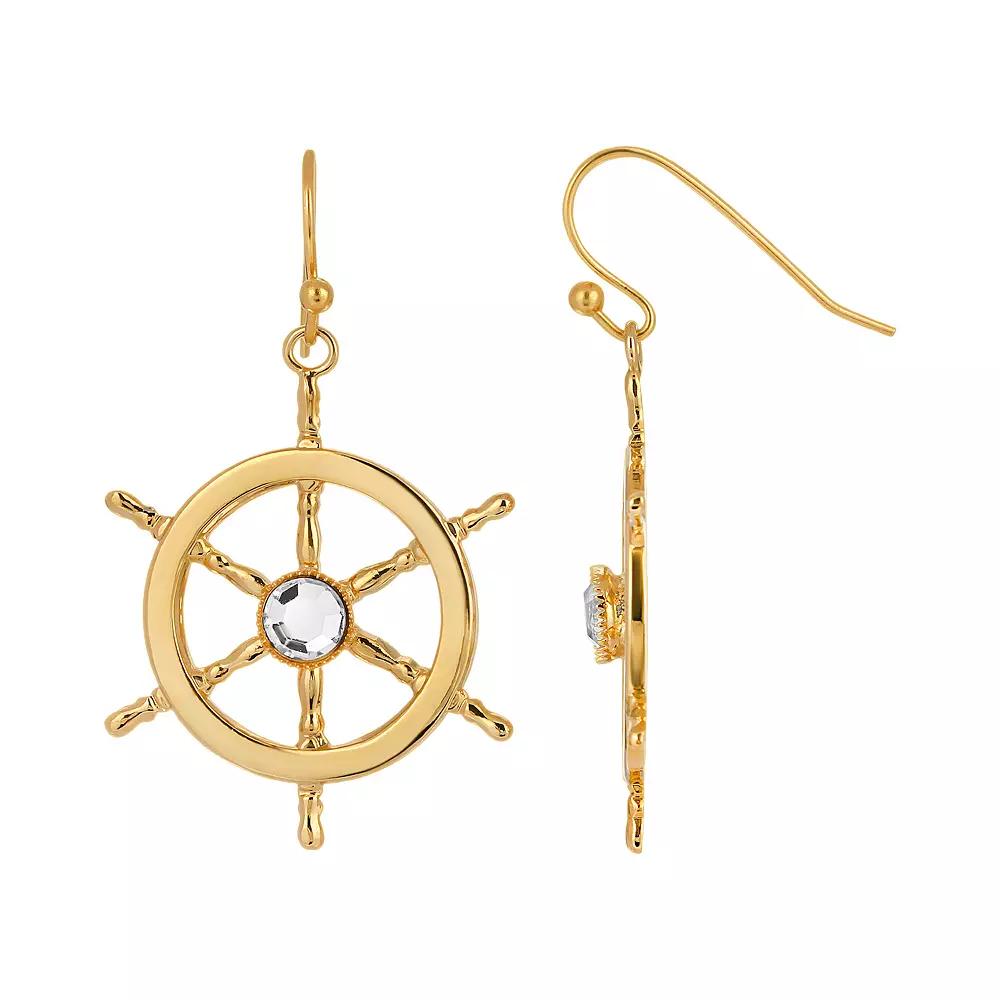 1928 Gold Tone Crystal Center Boat Wheel Drop Earrings, Womens, Yellow Product Image