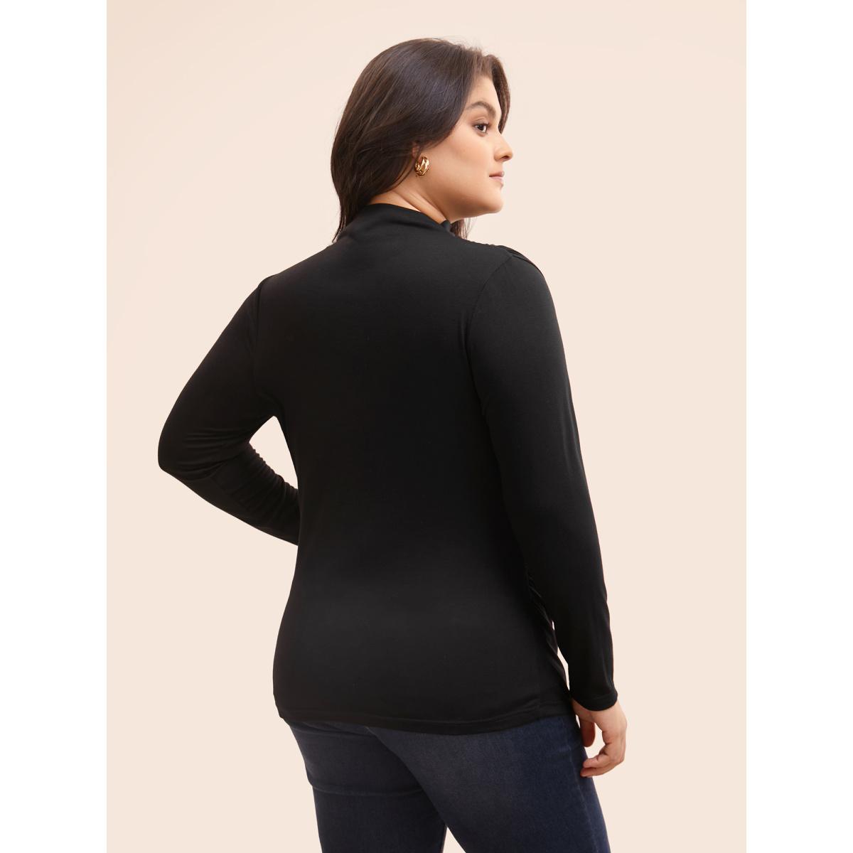 Plus Size Supersoft Essentials Mock Neck Ruched T-shirt Black Women Casual Gathered Mock Neck Skinny Everyday T-shirts BloomChic 22-24/3X Product Image