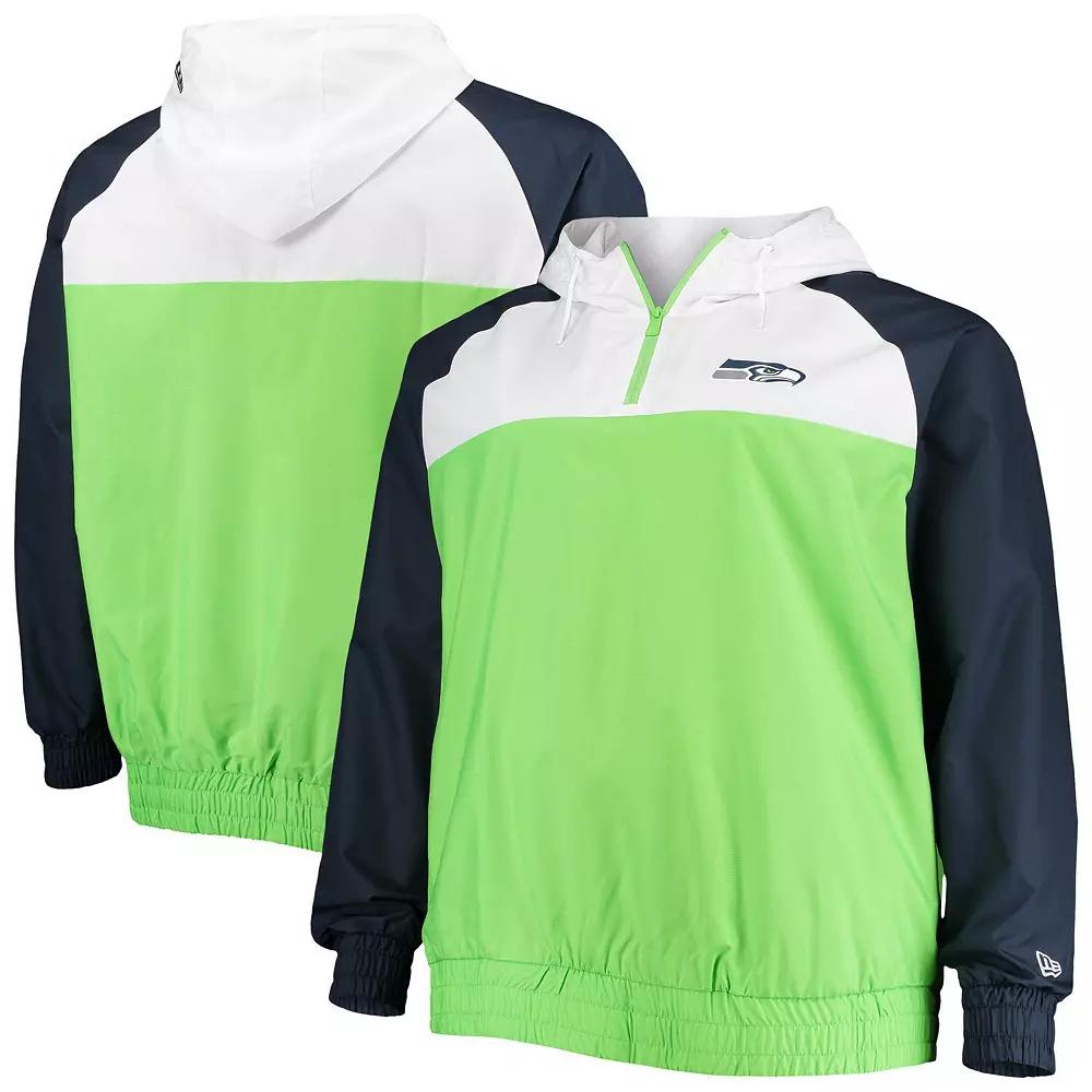 Men's New Era Neon Green/College Navy Seattle Seahawks Big & Tall League Raglan Quarter-Zip Hoodie, Size: 3XB, Brt Gr Product Image