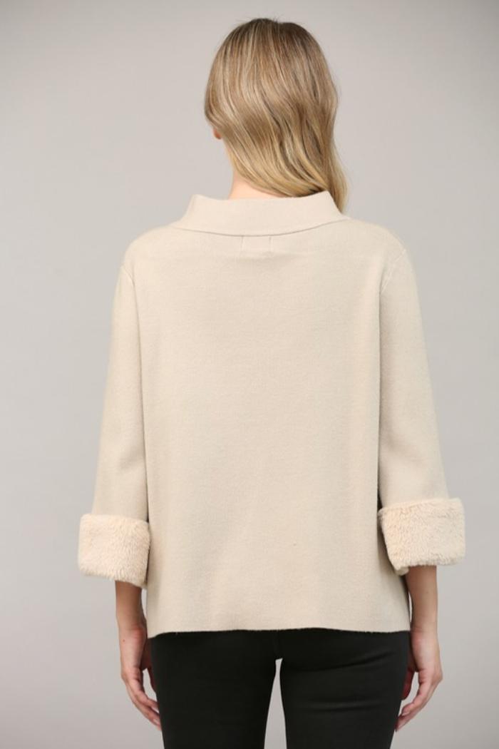 Fur Trim Mock Neck Product Image