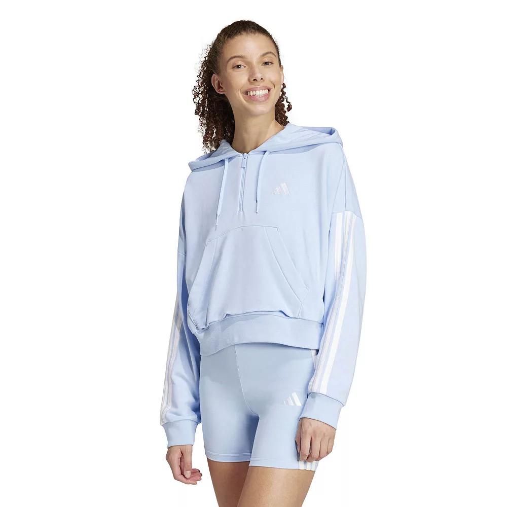Women's adidas Essentials 3-Stripes Sportswear Quarter-Zip Hoodie, Size: Small, Glow Blue Product Image