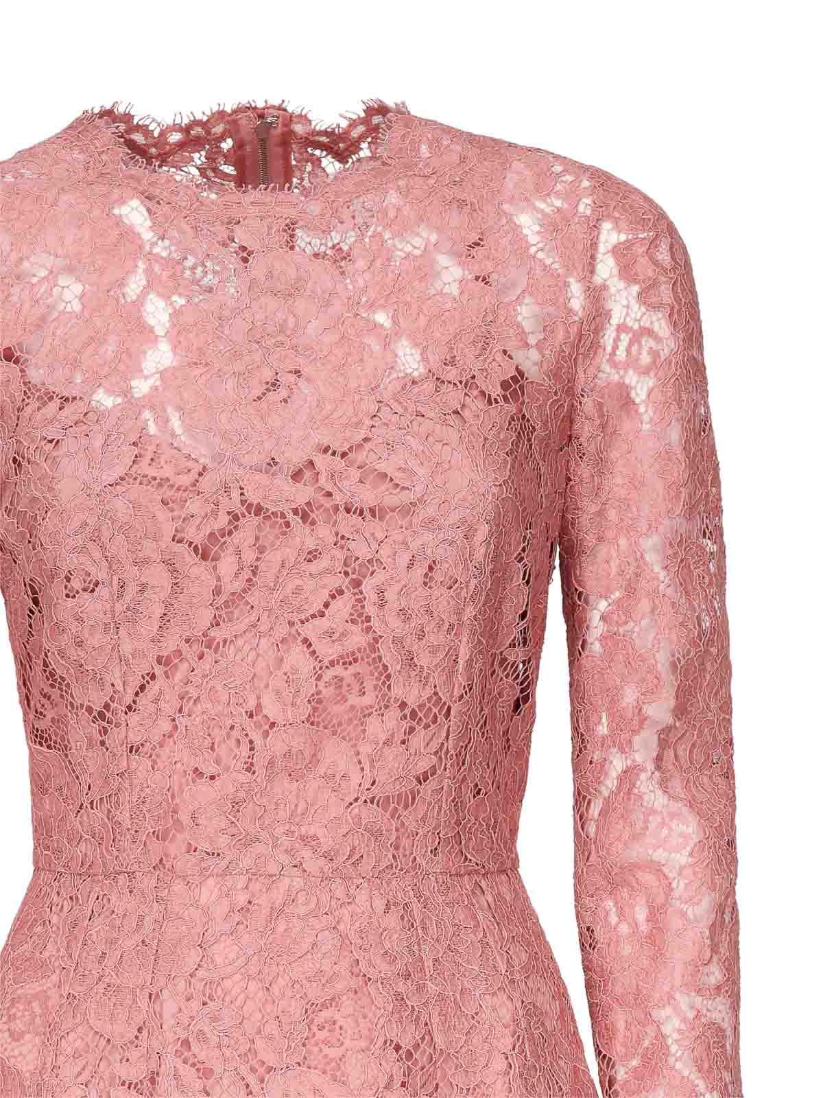 DOLCE & GABBANA Pink Lace Tube Longuette Dress Product Image