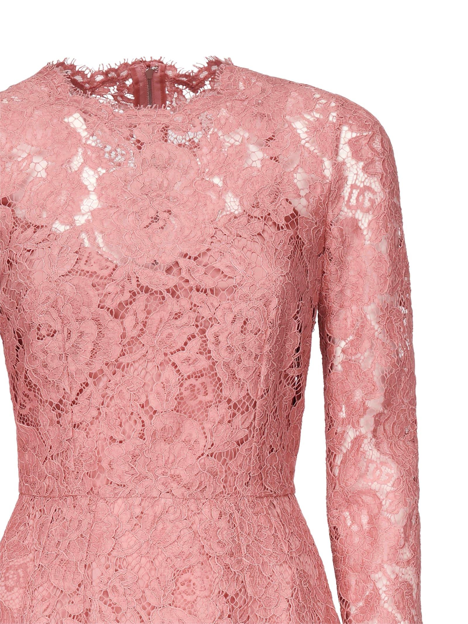 DOLCE & GABBANA Pink Lace Tube Longuette Dress Product Image