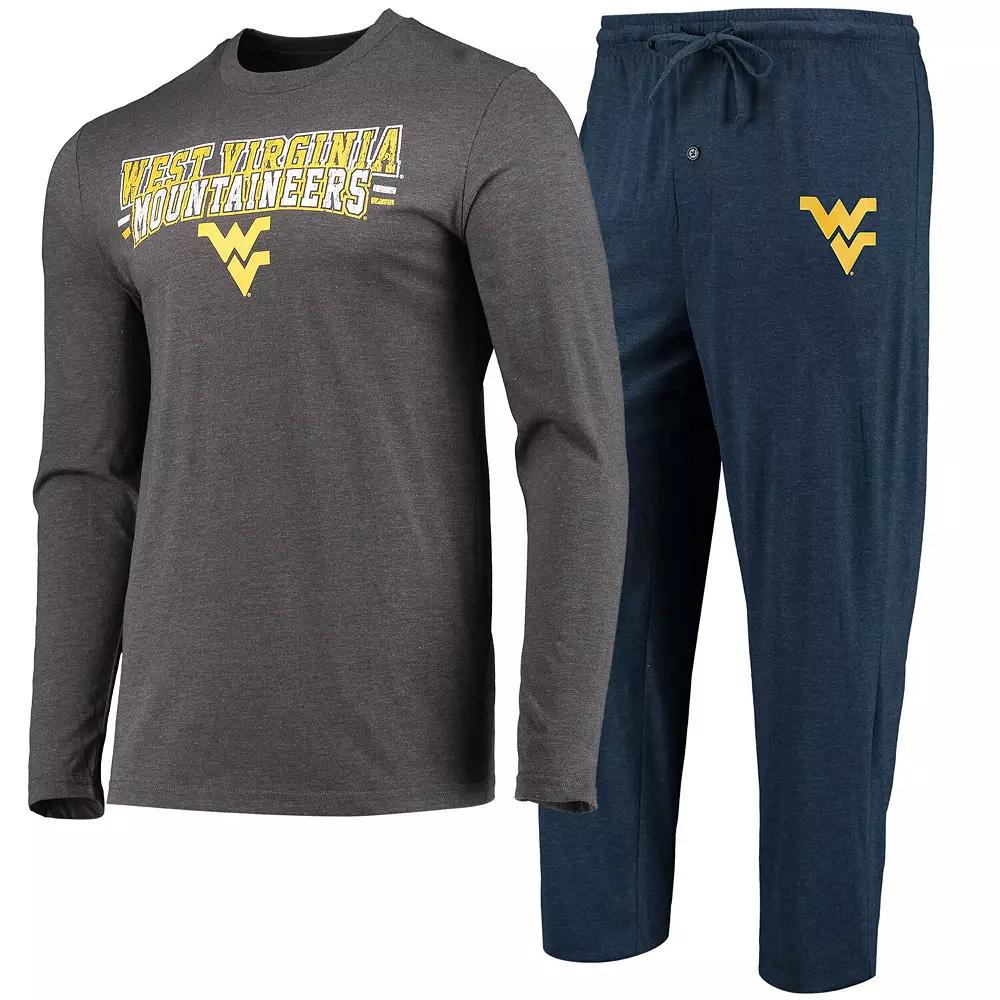Men's Concepts Sport Navy/Heathered Charcoal West Virginia Mountaineers Meter Long Sleeve T-Shirt & Pants Sleep Set,  Product Image