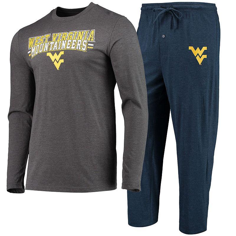 Men's Concepts Sport Navy/Heathered Charcoal West Virginia Mountaineers Meter Long Sleeve T-Shirt & Pants Sleep Set,  Product Image