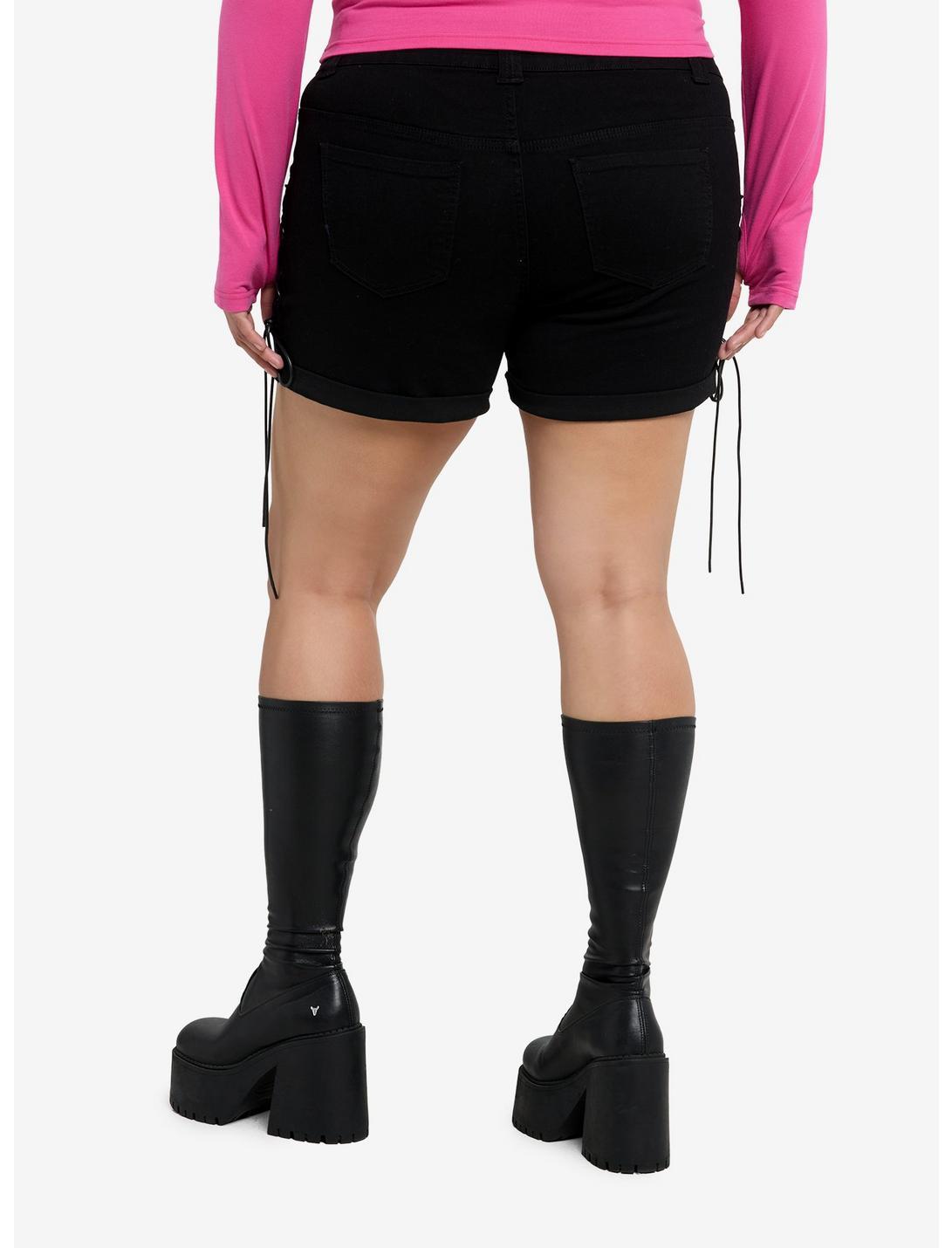 Black Lace-Up Denim Shorts Plus Size Product Image