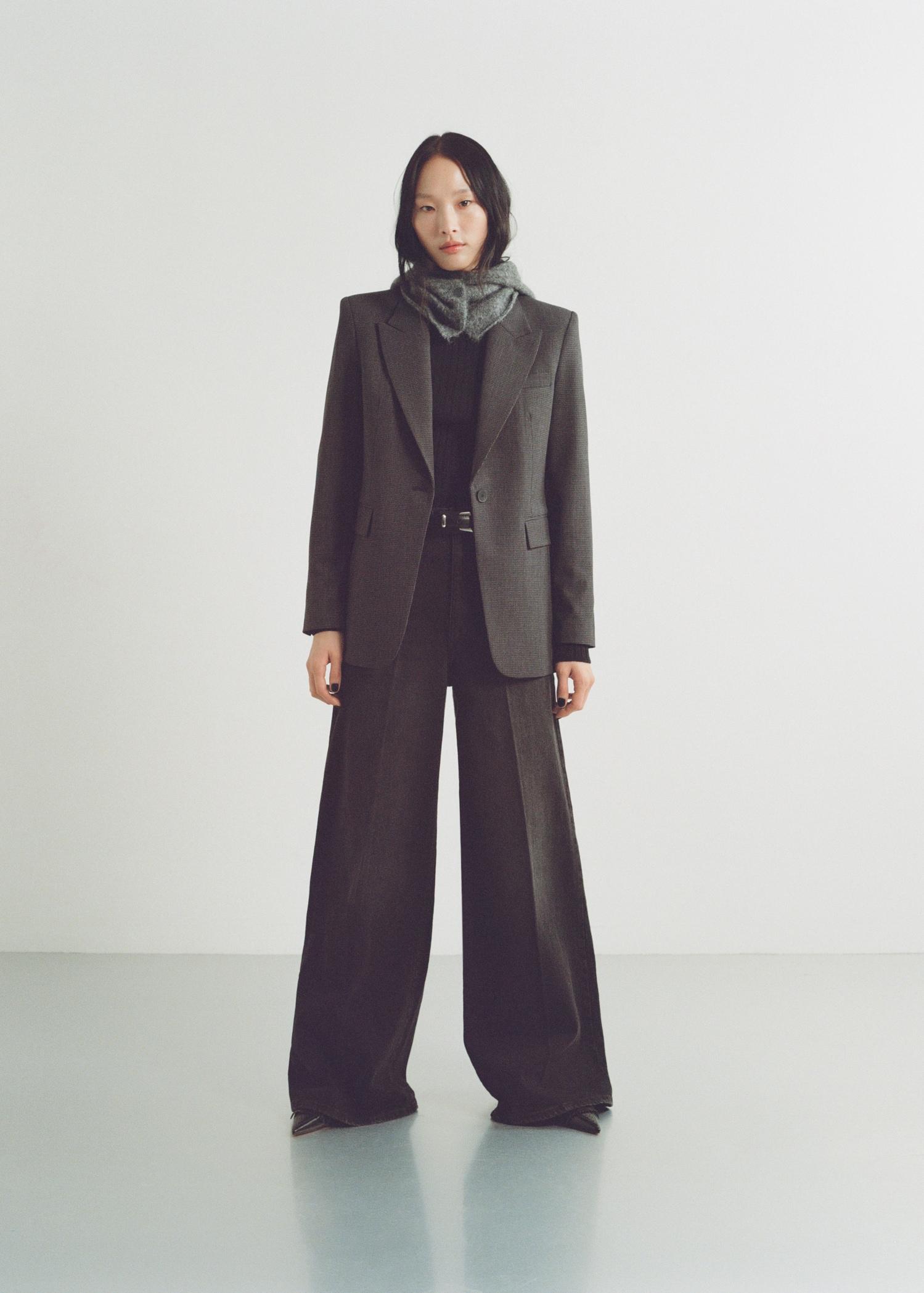 Straight-fit micro-houndstooth jacket - Women | MANGO USA Product Image