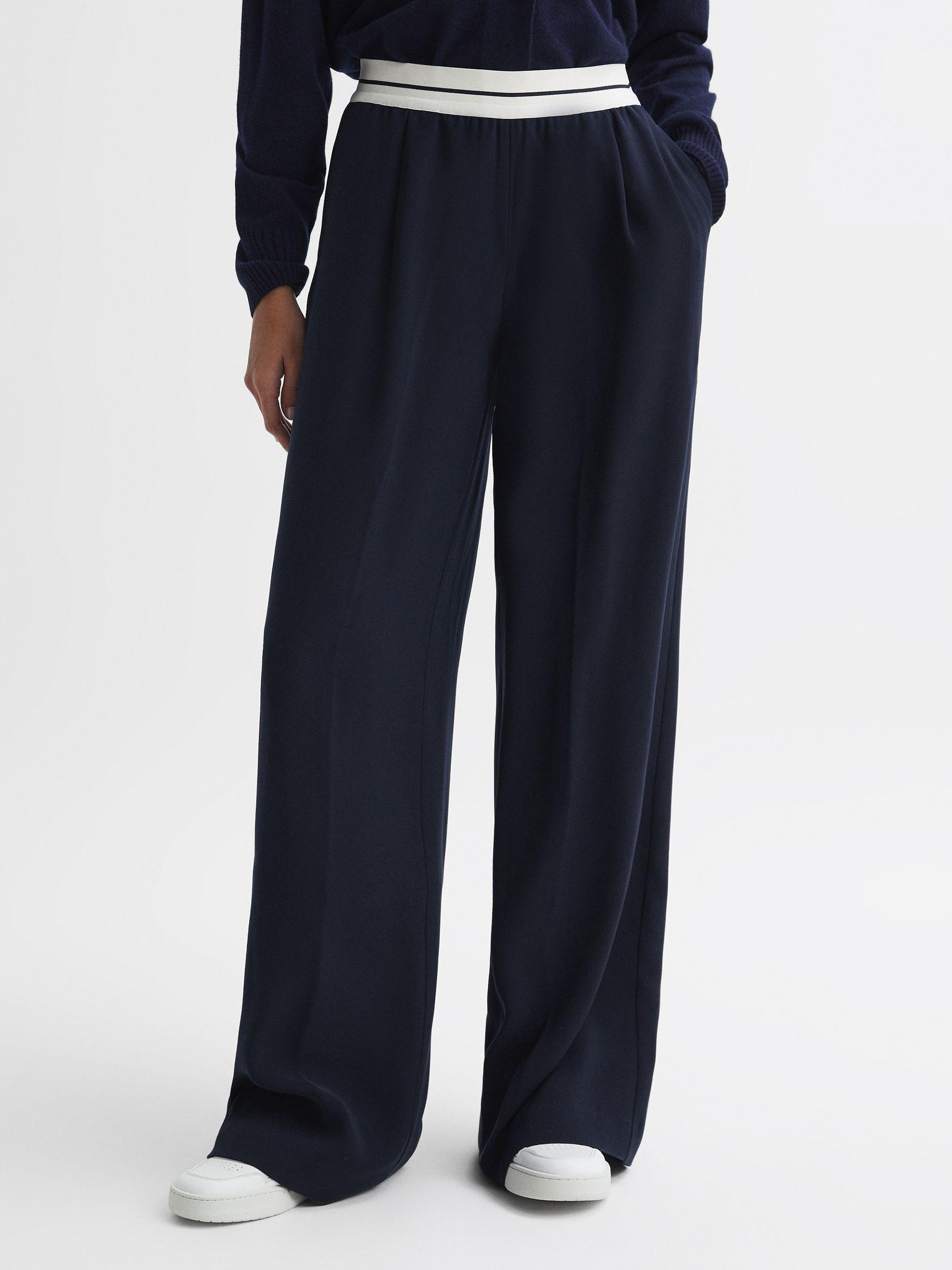 Petite Wide Leg Elasticated Trousers in Navy Product Image