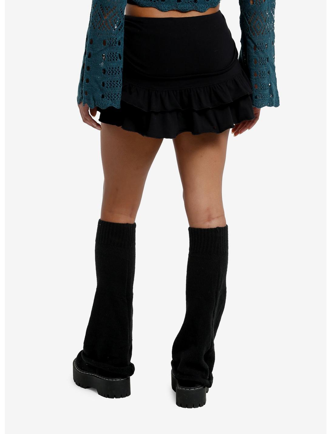 Black Low Rise Tiered Skirt Product Image