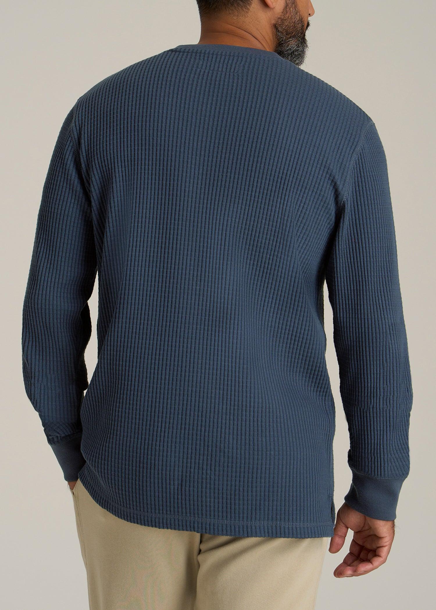 LJ&S Waffle Knit Crewneck Shirt for Tall Men in Evening Blue Product Image