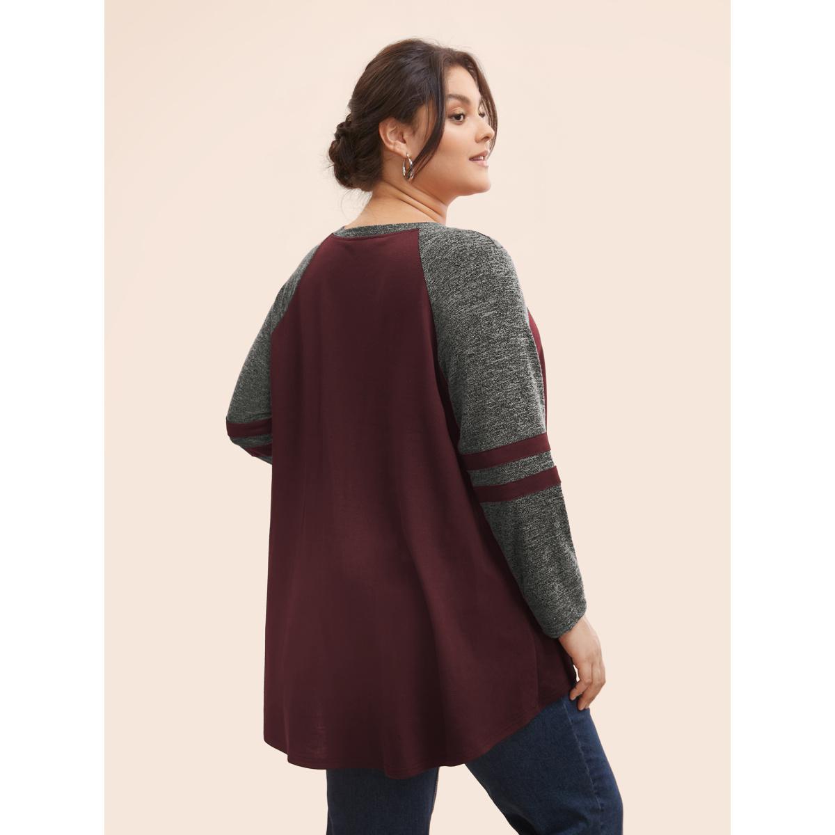 Plus Size Striped Contrast Pocket Raglan Sleeve High Low Hem Sweatshirt Women Emerald Casual Contrast Round Neck Everyday Sweatshirts BloomChic 30/6X Product Image