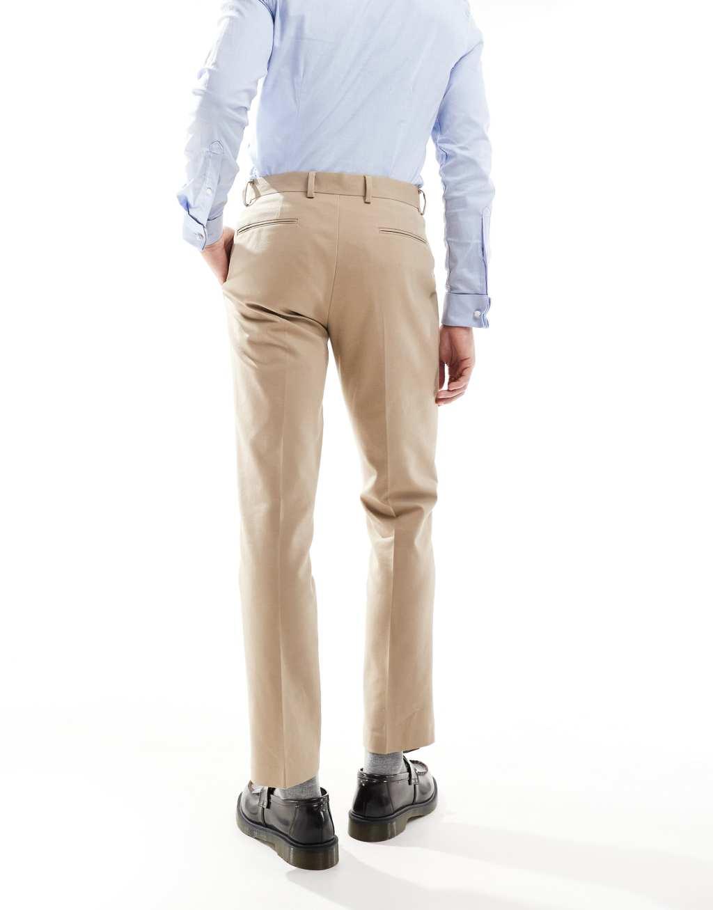 ASOS DESIGN smart slim fit cotton pants in tan Product Image