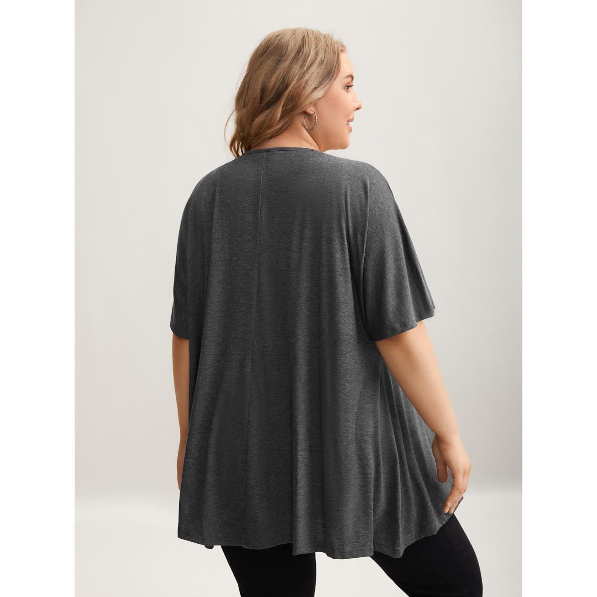 Plus Size Flared Sleeve Open-Front Kimono Cardigan Women DimGray Leisure Non Casual Kimonos BloomChic 18-20/2X Product Image