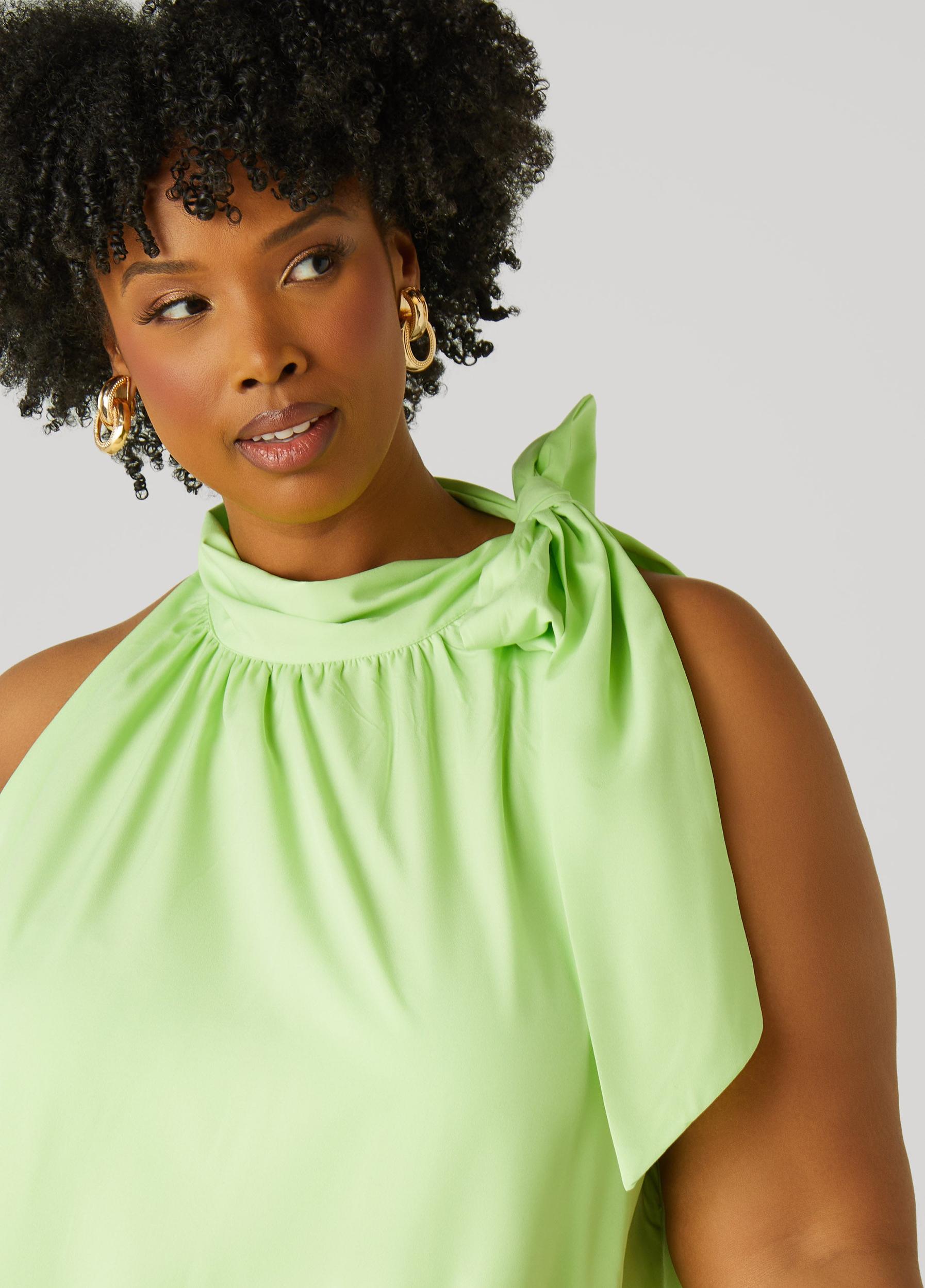 Tie Neck Flounced Midi Dress Product Image