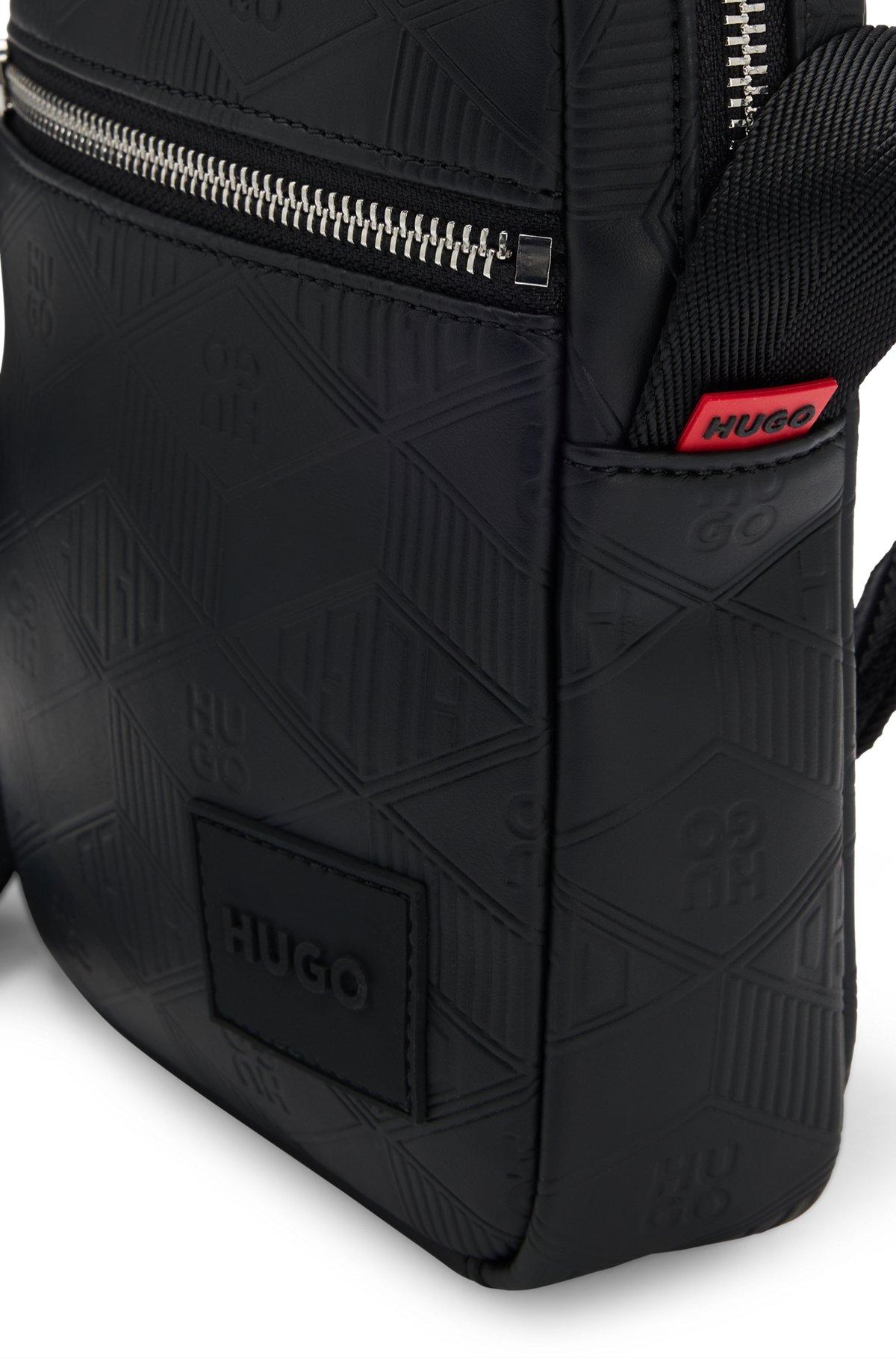 HUGO - Faux-leather reporter bag with stacked and geometric logos - Black Product Image