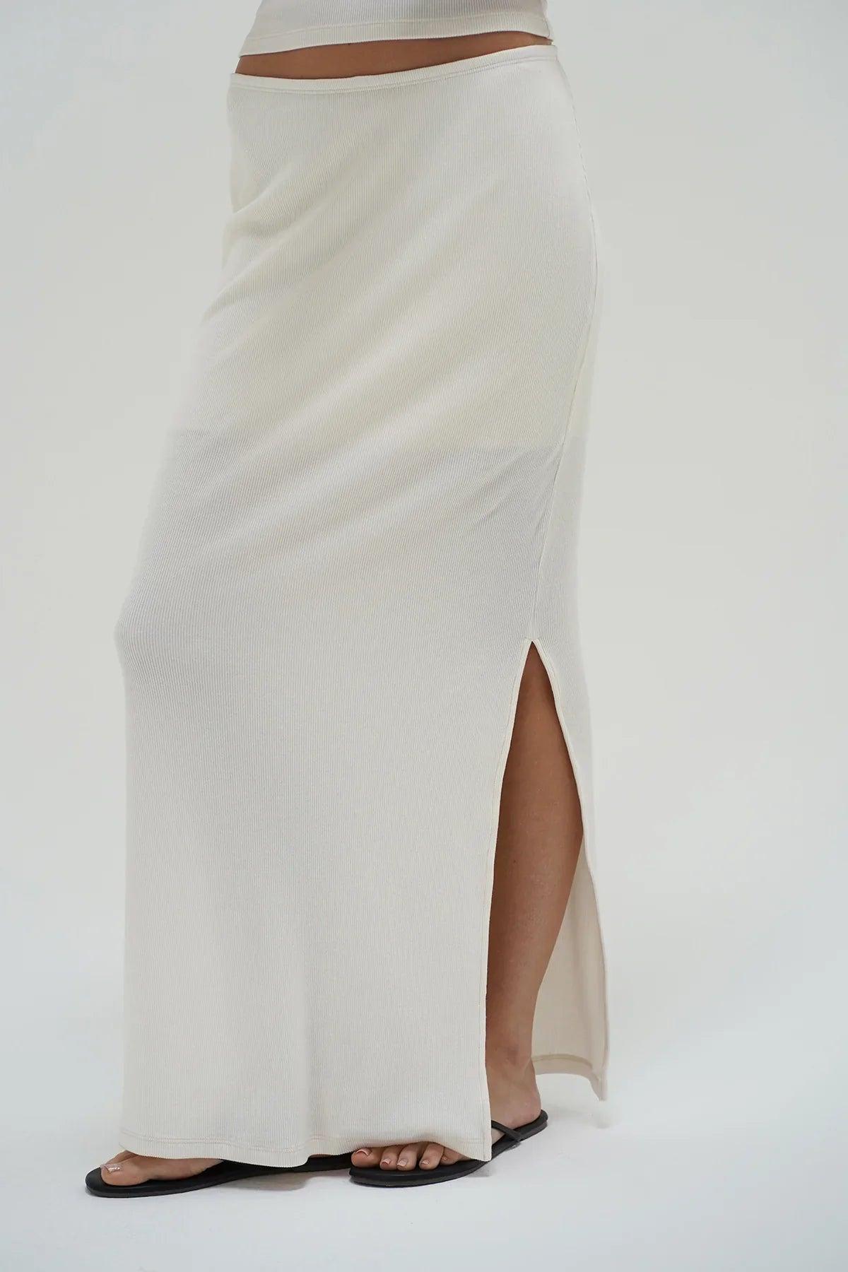 LNA | Steph Ribbed Skirt | Whisper White Product Image