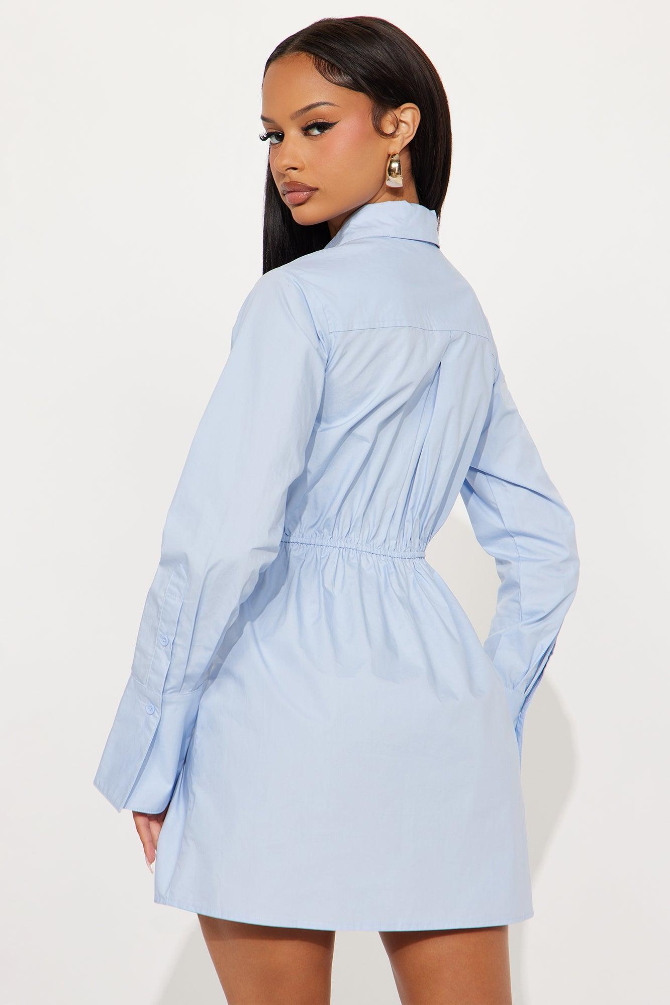 Ainsley Collar Shirt Mini Dress - Blue Female Product Image