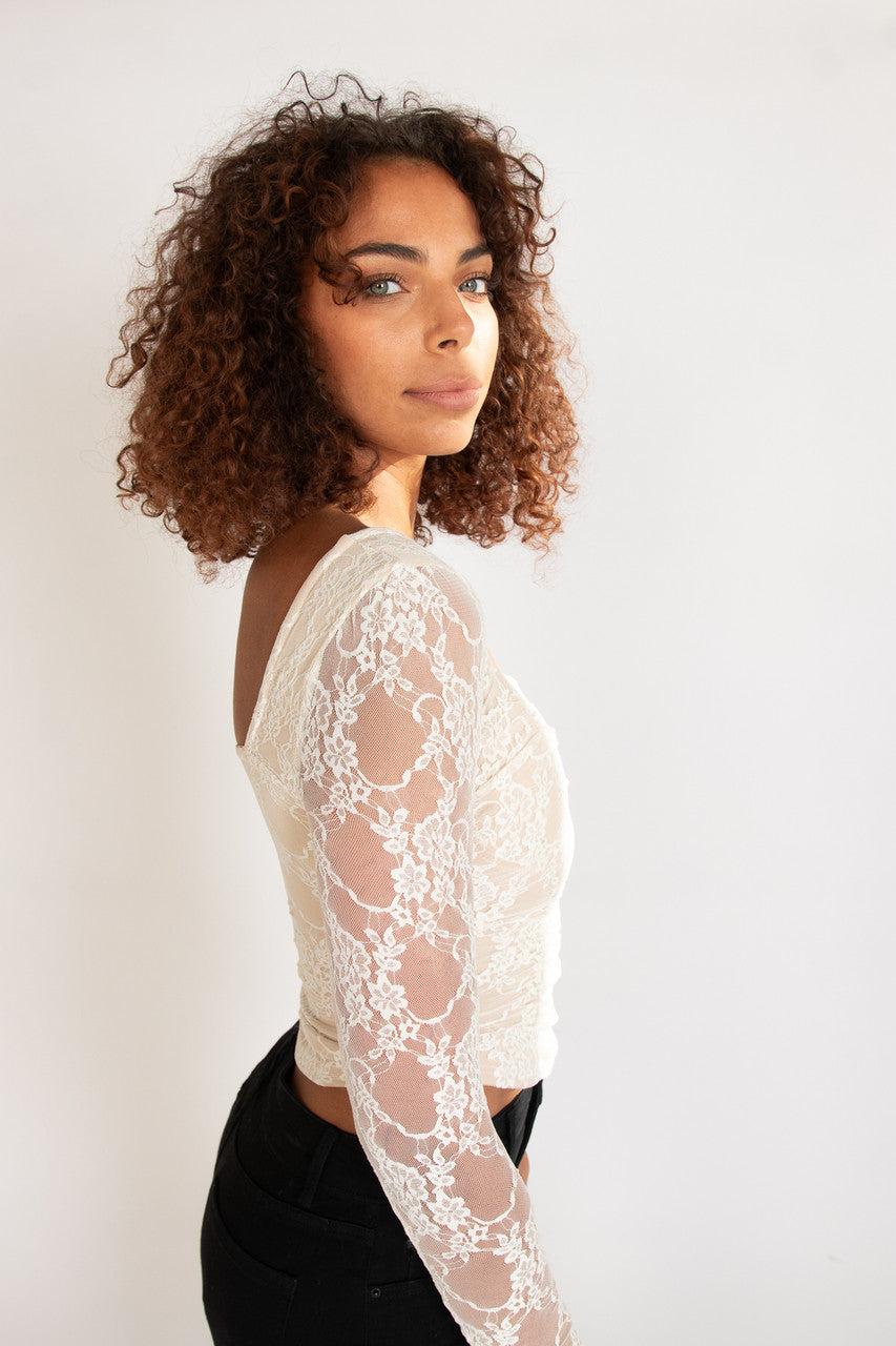 Lace Bustier Long Sleeve Top Product Image