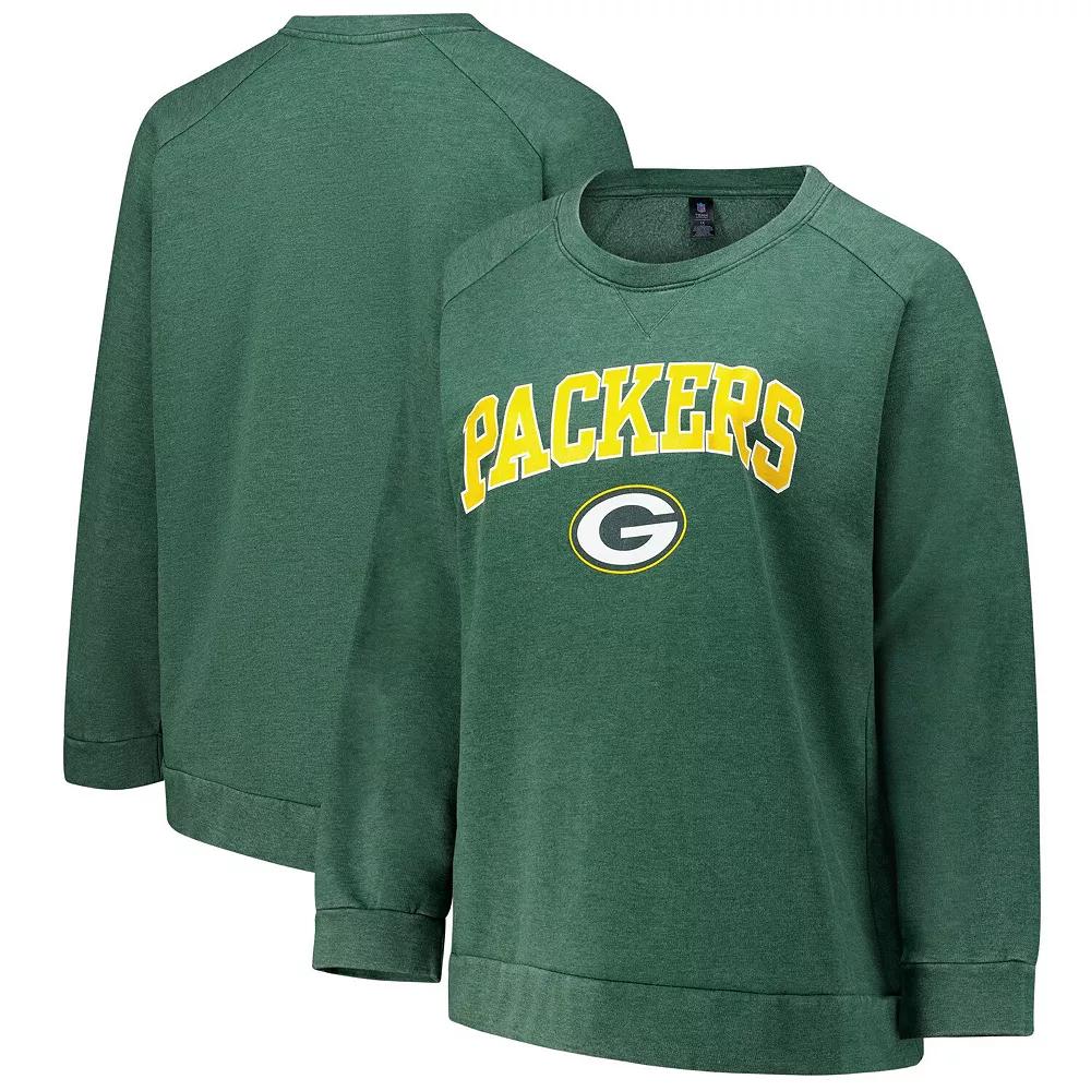 Women's Fanatics Heather Green Green Bay Packers Acid Wash Raglan Pullover Sweatshirt,  Product Image