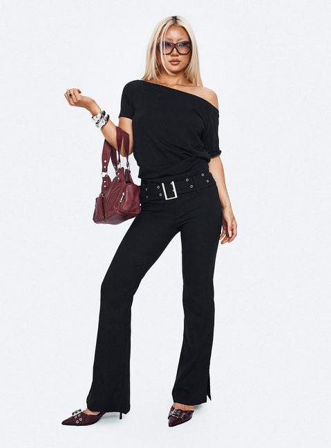 Kortnee Eyelet Detail Flare Leg Pants Black Product Image