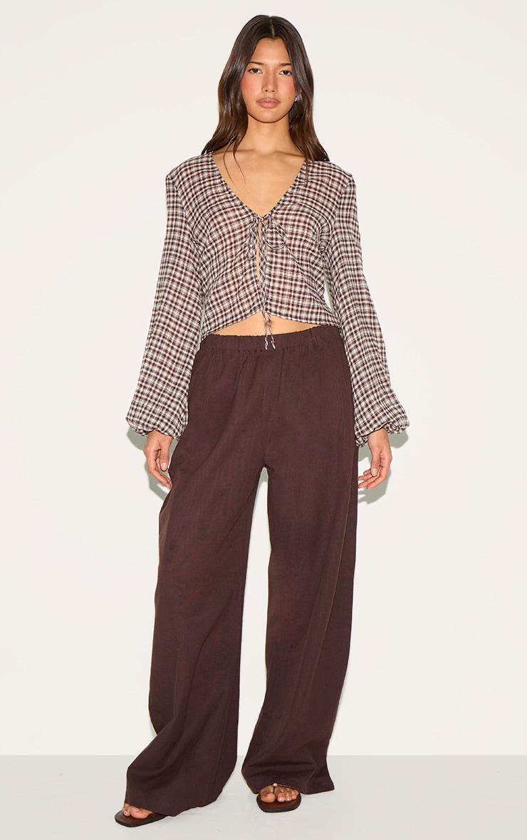 Brown Tie Front Gingham Blouse Product Image
