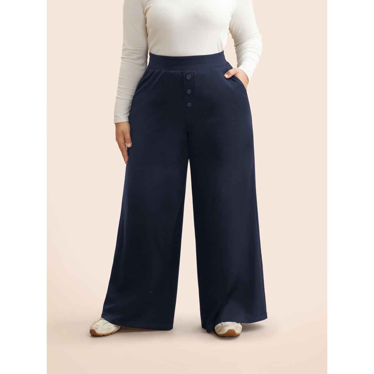 Plus Size Supersoft Wide-Leg Pants Women Indigo Casual Wide Leg Mid Rise Everyday Pants BloomChic 28/5X Product Image
