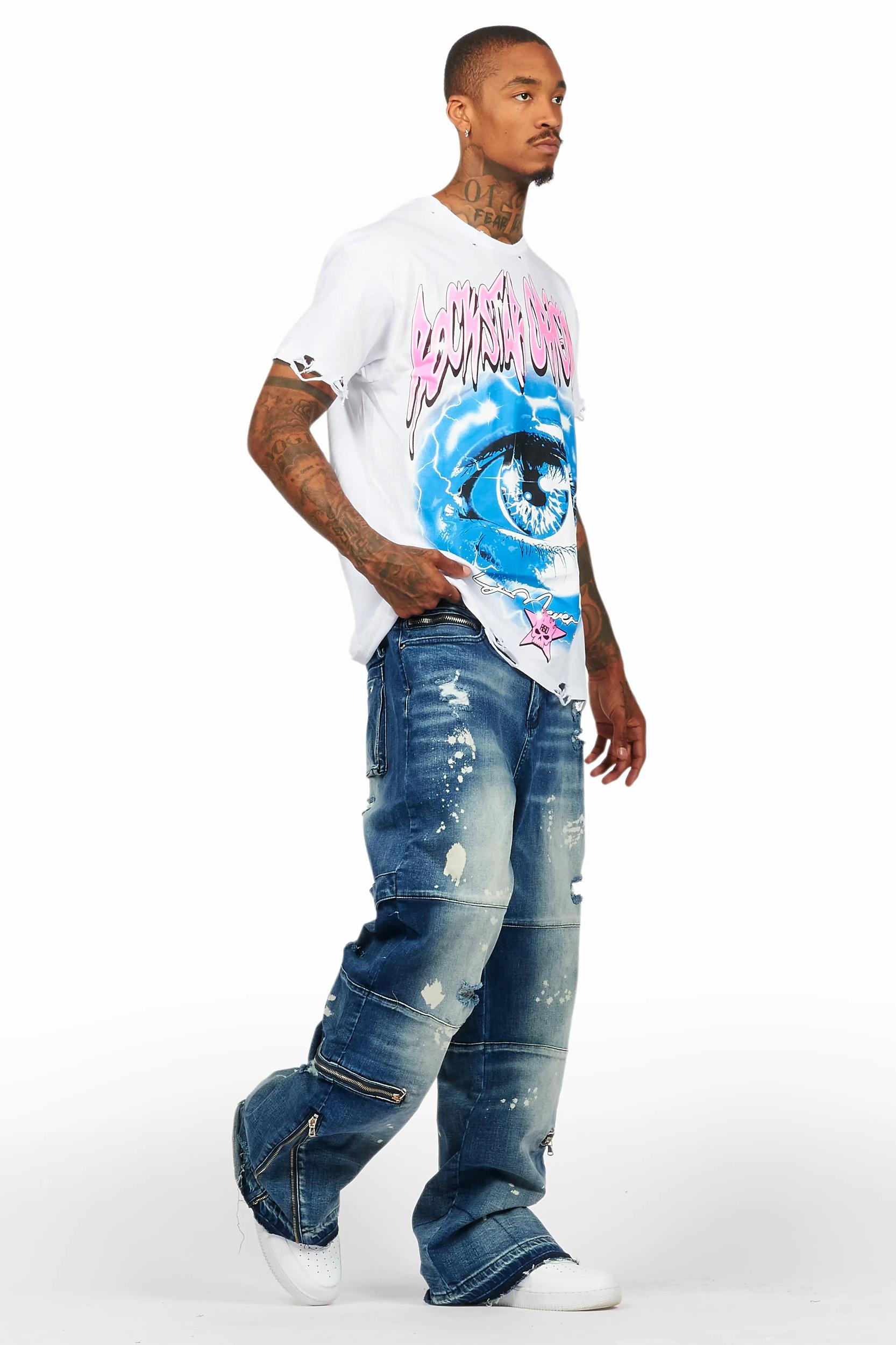 Pello White/Blue T-Shirt & Grib Baggy Fit Jean Bundle Male Product Image