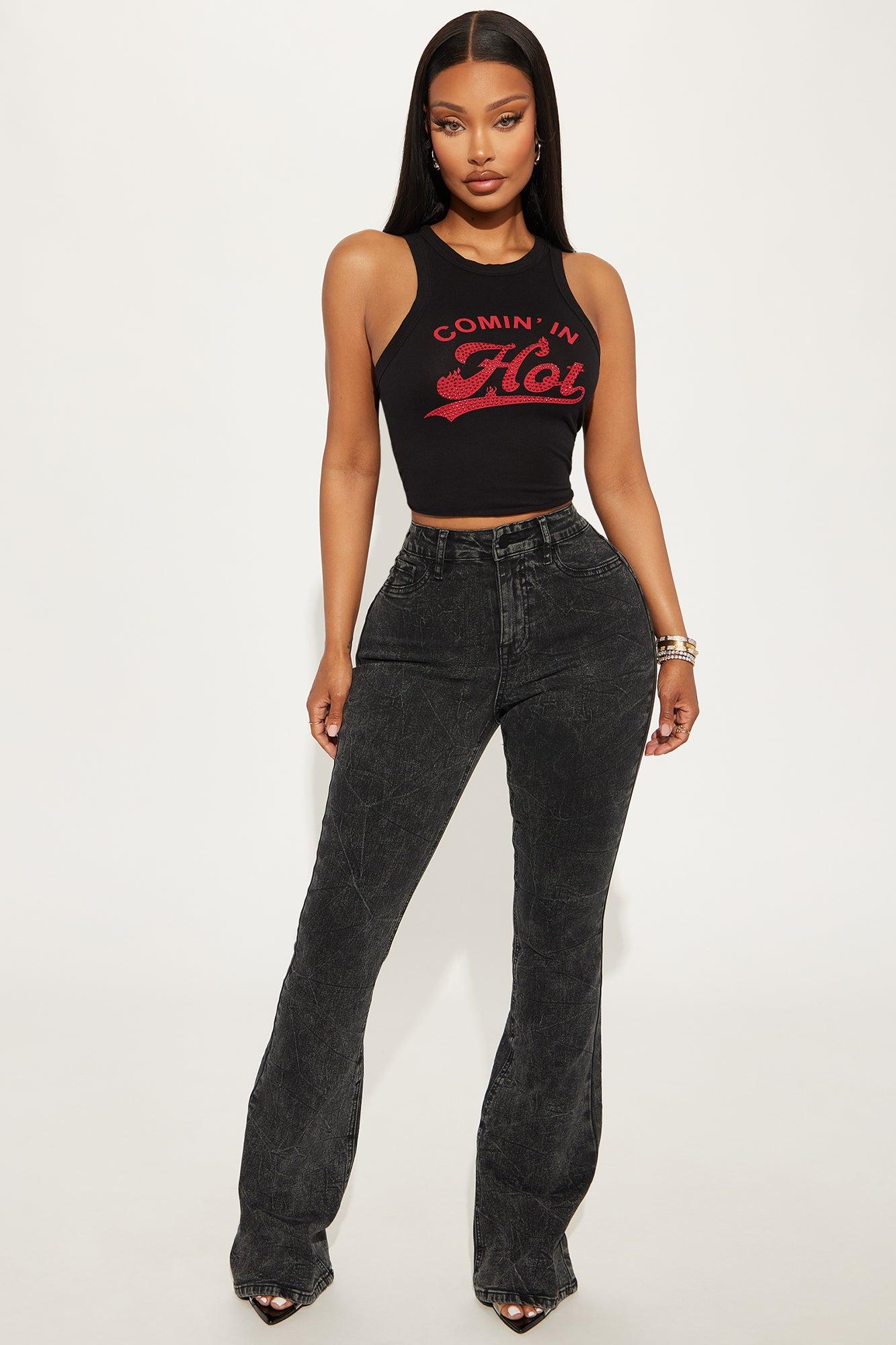 Audrey Booty Lifting Stretch Flare Jeans - Acid Wash Black Product Image