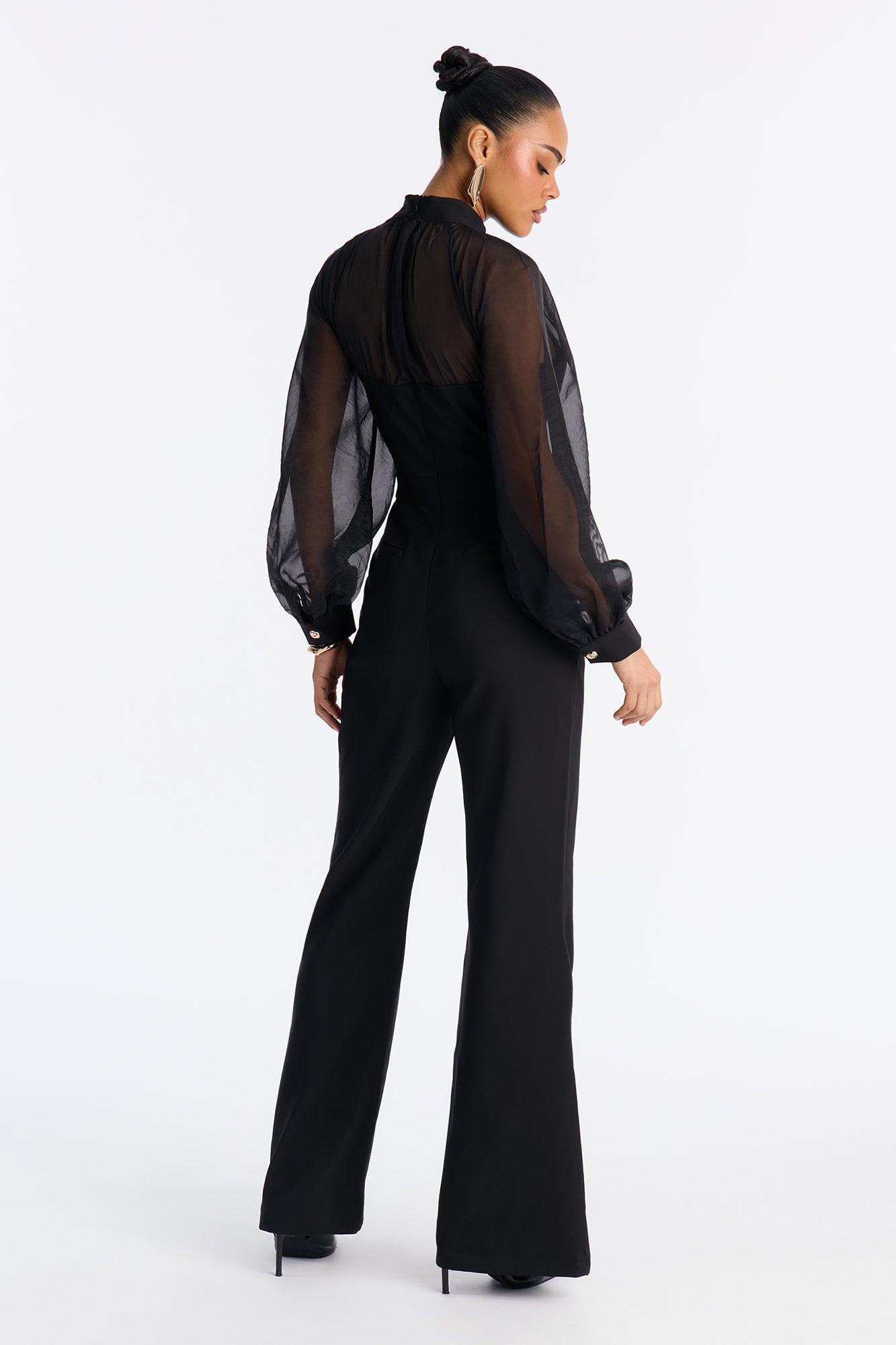 Mailie Mock Neck Flare Leg Jumpsuit - Black Female Product Image