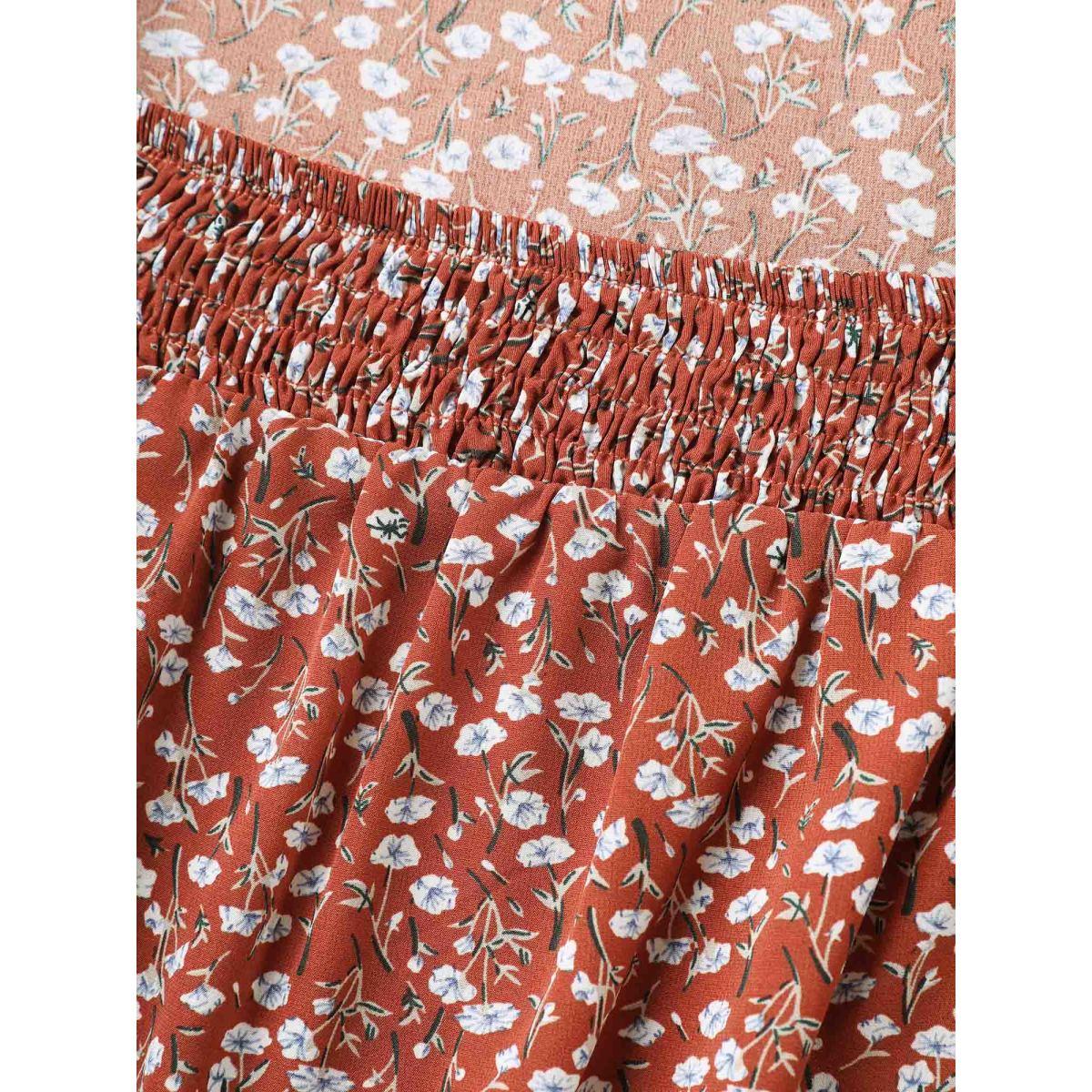 Plus Size Rust Ditsy Floral Print Ruffled Hem Blouse Women Half Sleeve Square Neck Everyday-Elegant Blouses BloomChic 22-24/3X Product Image