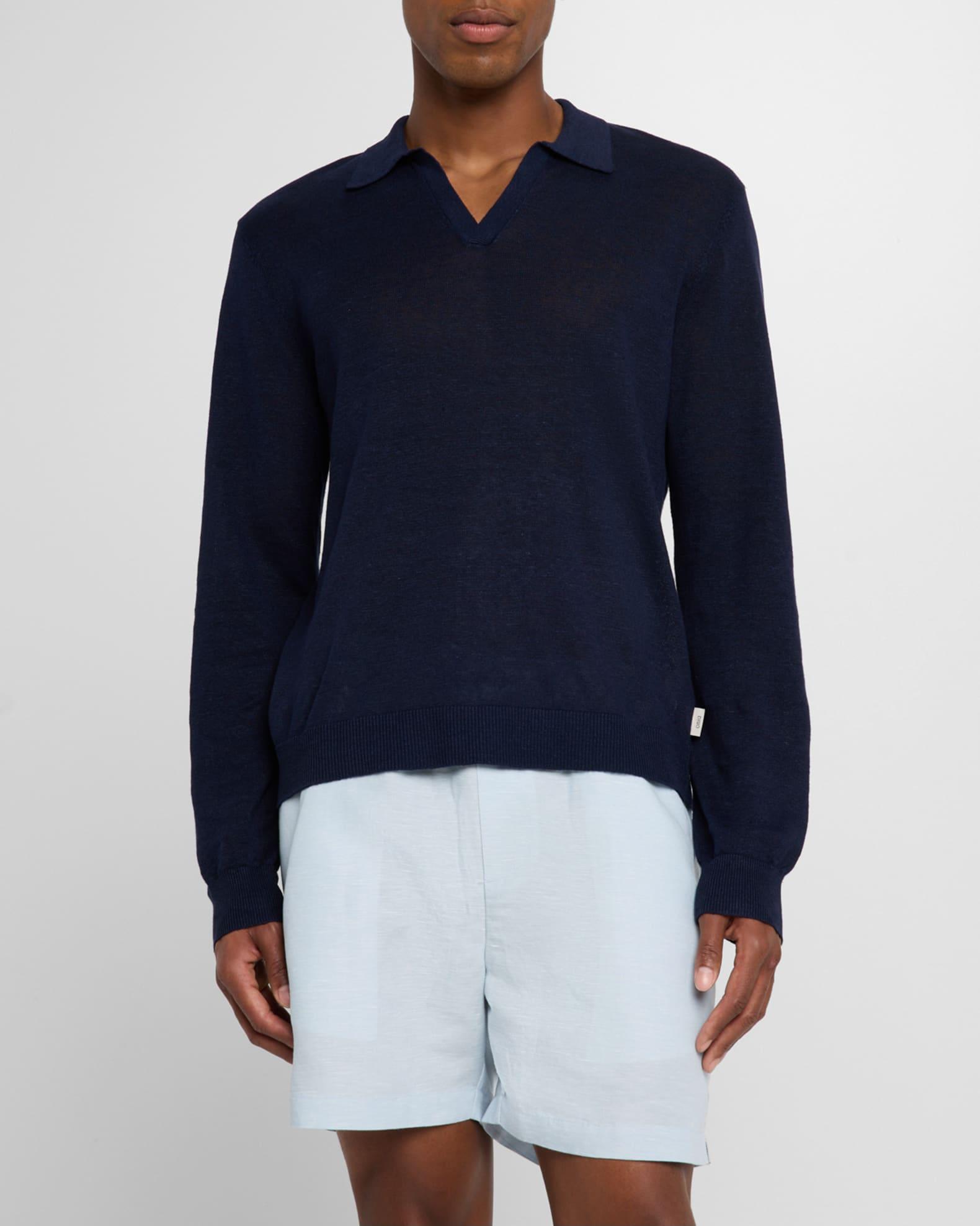 Men's Linen Johnny-Collar Polo Sweater Product Image
