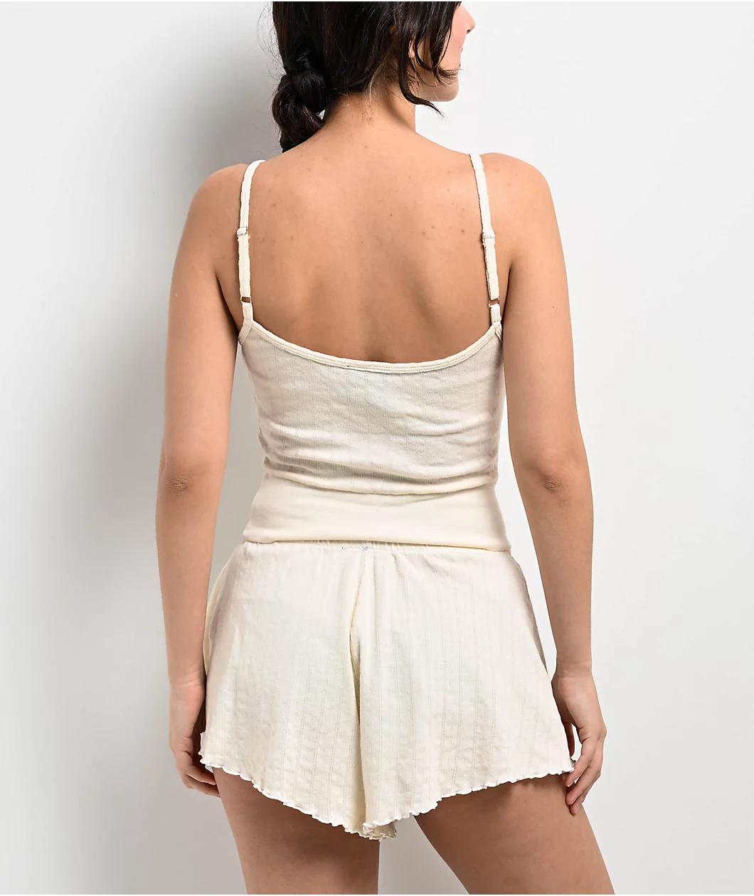 Spicychix Pointelle Cream Crop Tank Top Product Image
