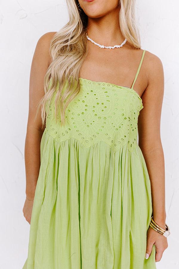 Coastal Flair Eyelet Mini Dress in Lime Punch Product Image