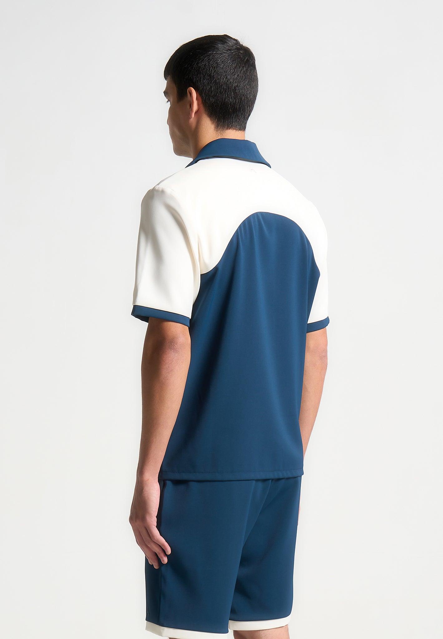Colour Block Raglan Revere Shirt - Navy/Cream Male Product Image