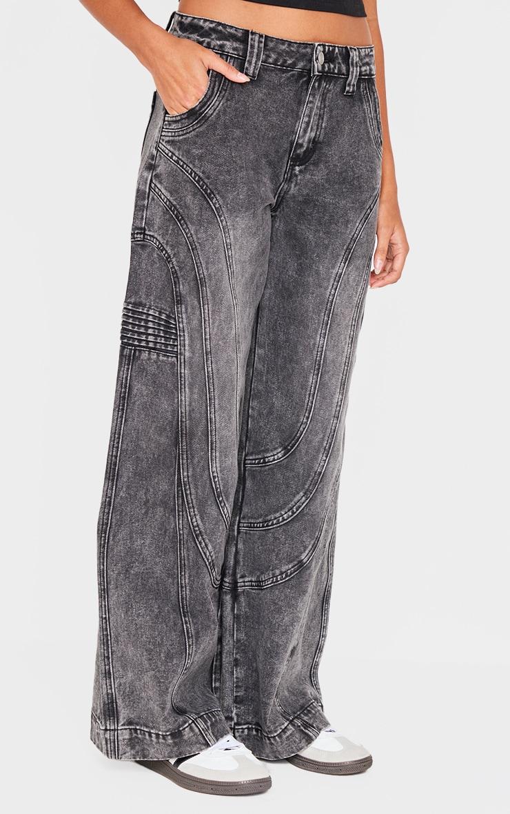 Grey Panel Seam Detail Wide Leg Jeans Product Image