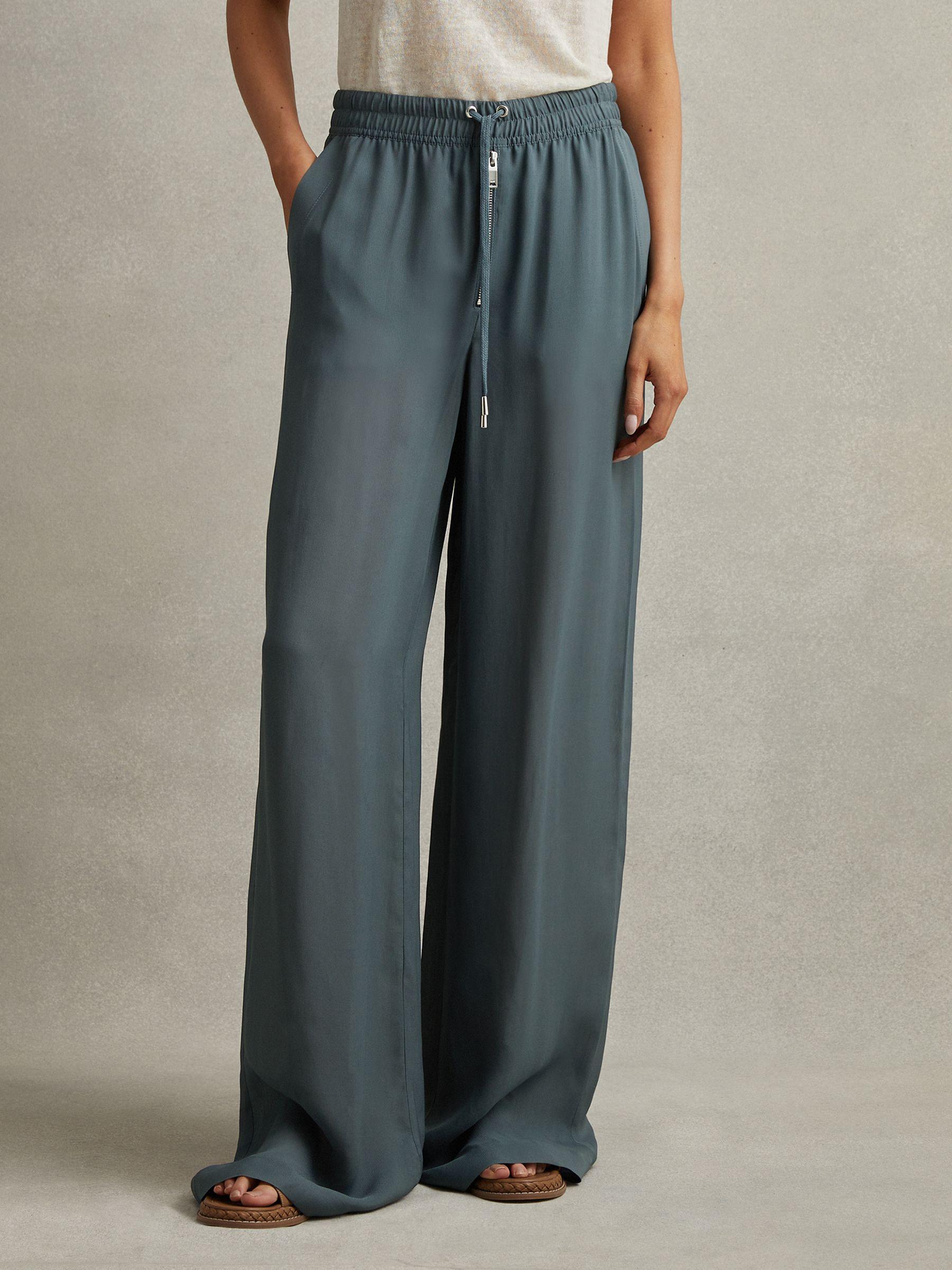 Drawstring Zip-Front Wide Leg Trousers in Blue Product Image
