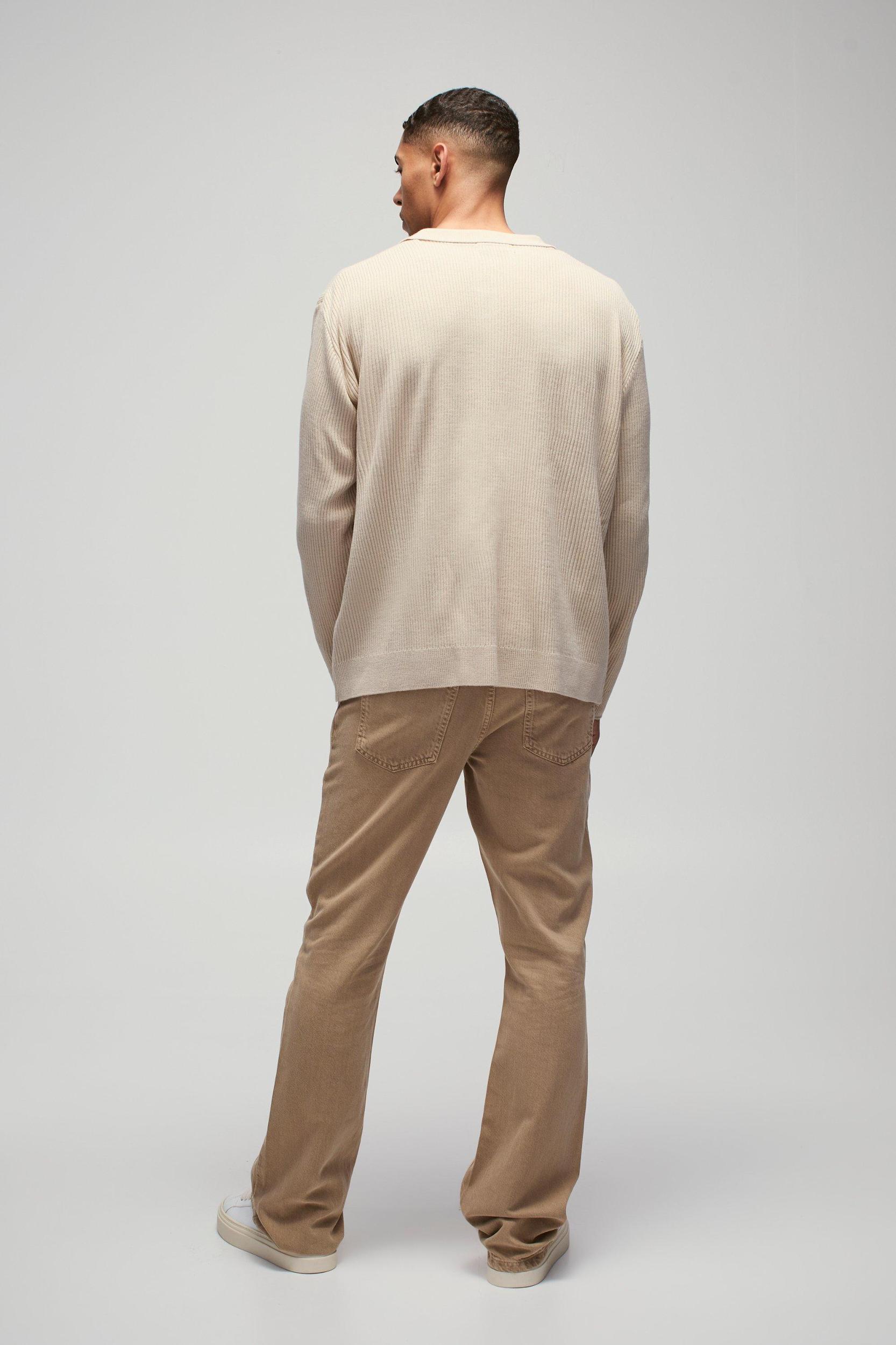 Oversized Ribbed Revere Neck Knitted Polo | boohooMAN USA Product Image