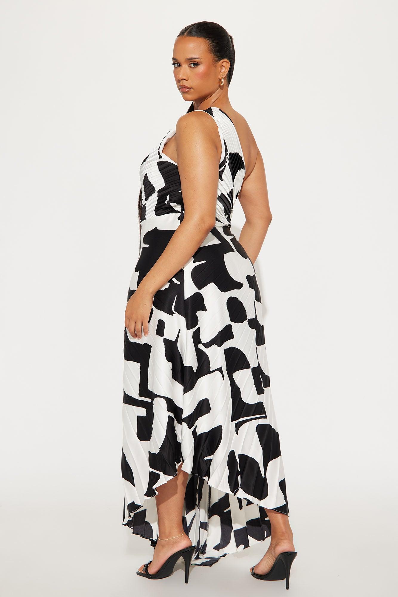 Tia Satin Midi Dress - Black/White Product Image