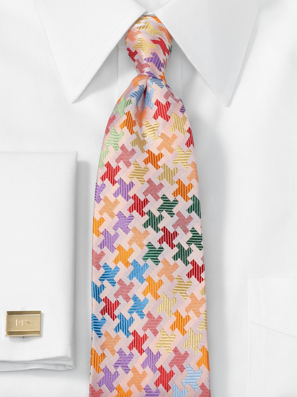 Geometric Woven Silk Tie - Multi Product Image