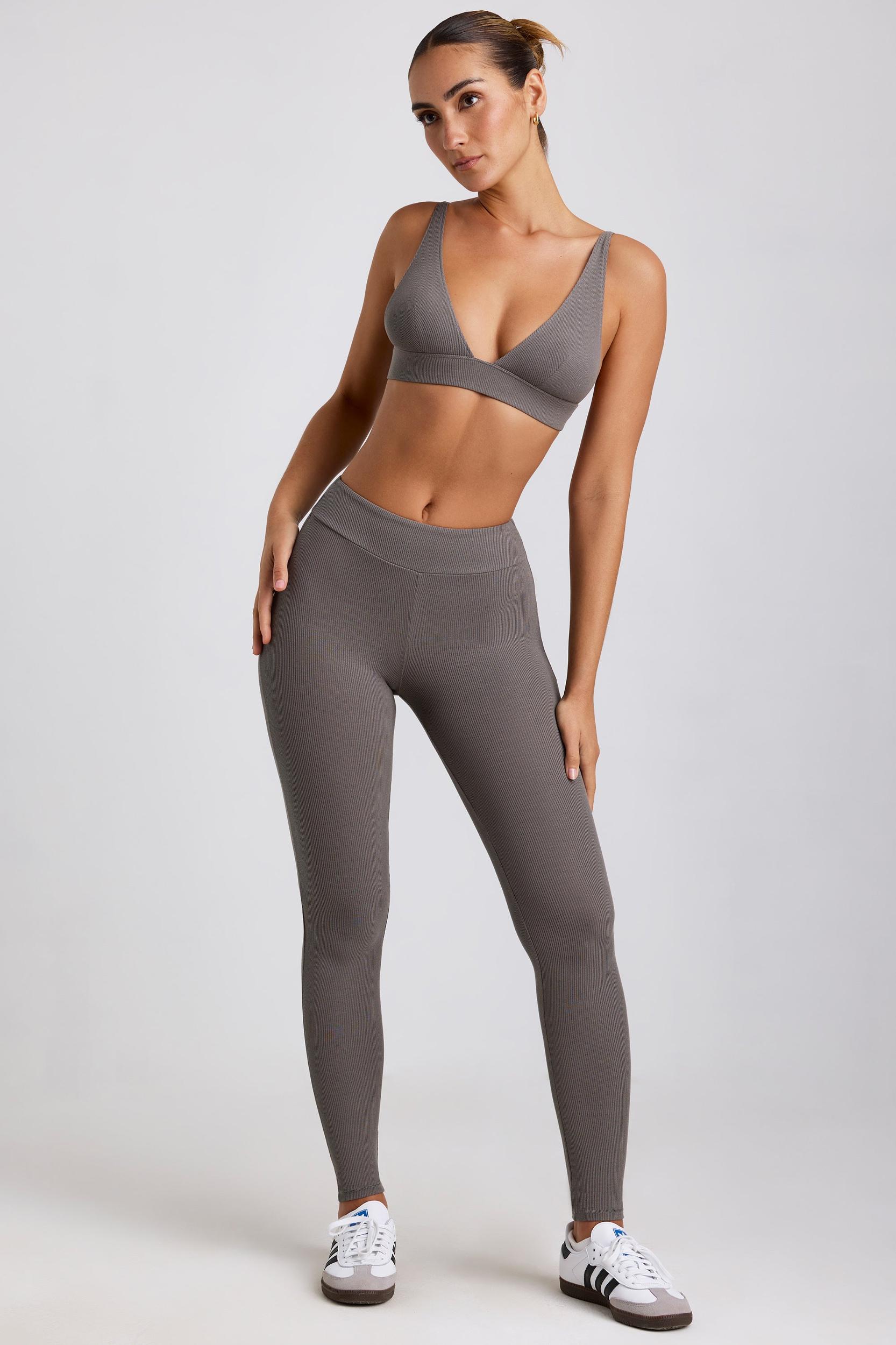 Petite Ribbed Modal High Waist Leggings in Grey Female Product Image