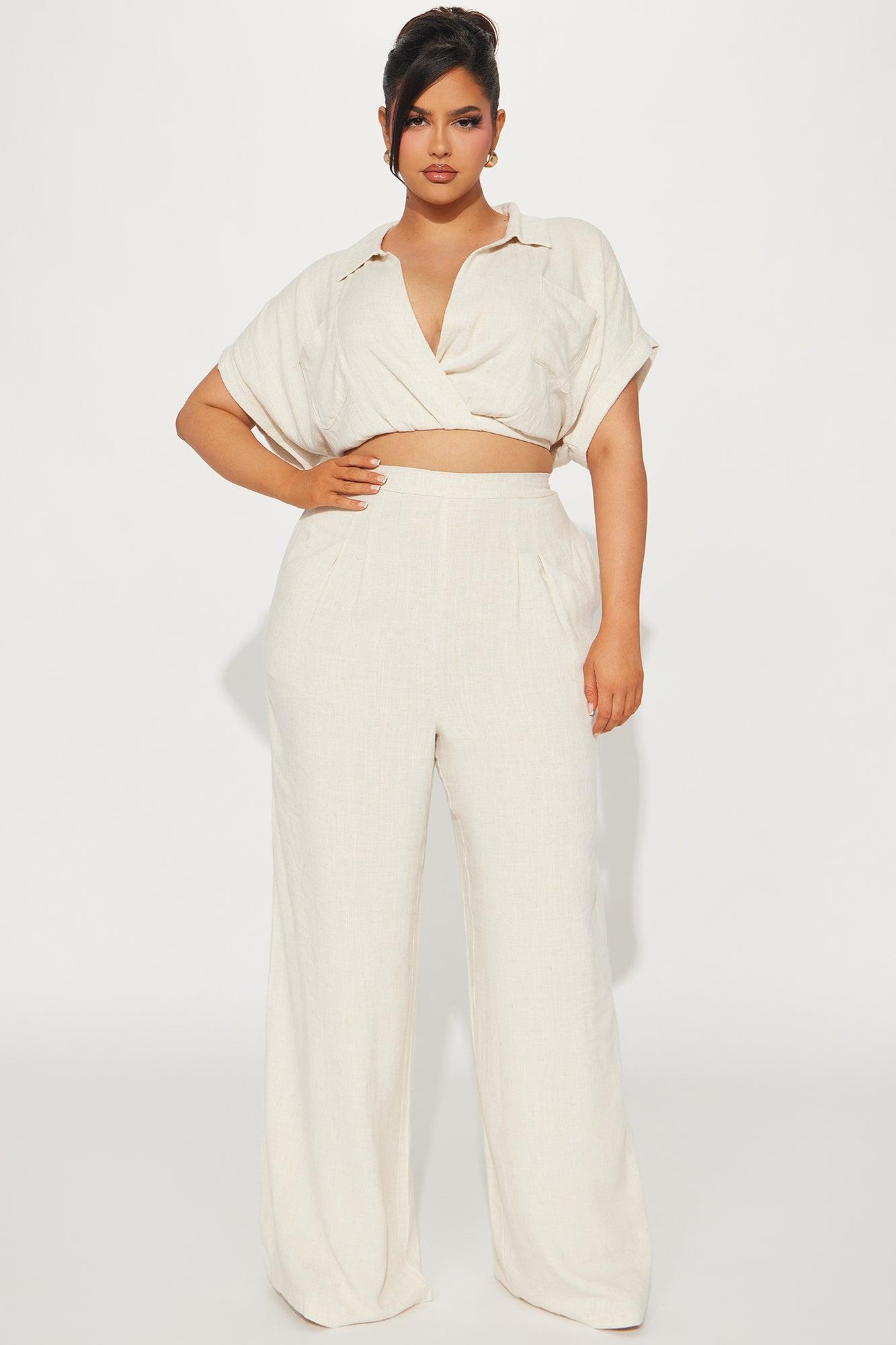 Andrea Linen Pant Set - Oatmeal Product Image
